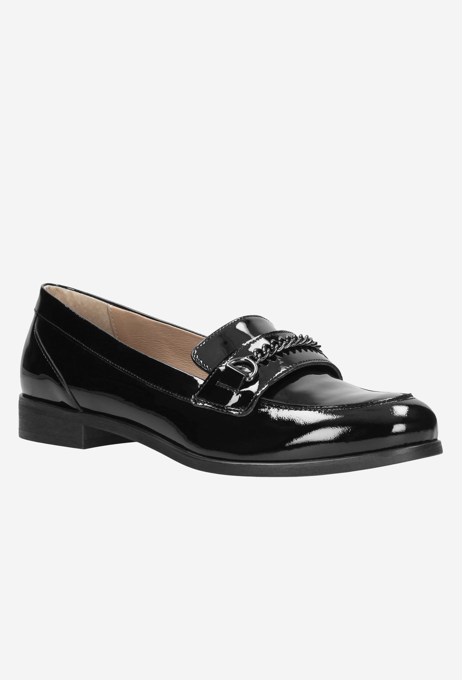 Granatowe mokasyny damskie ze skóry lakierowanej