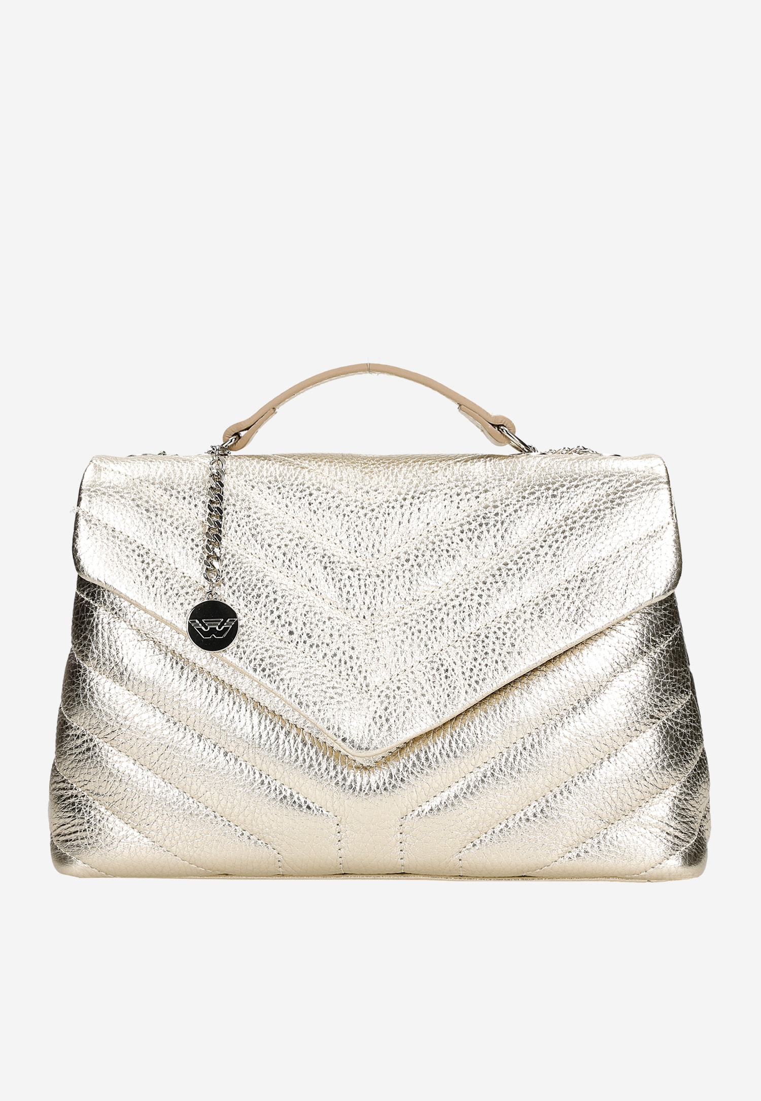 Złota torebka damska z naturalnej skóry