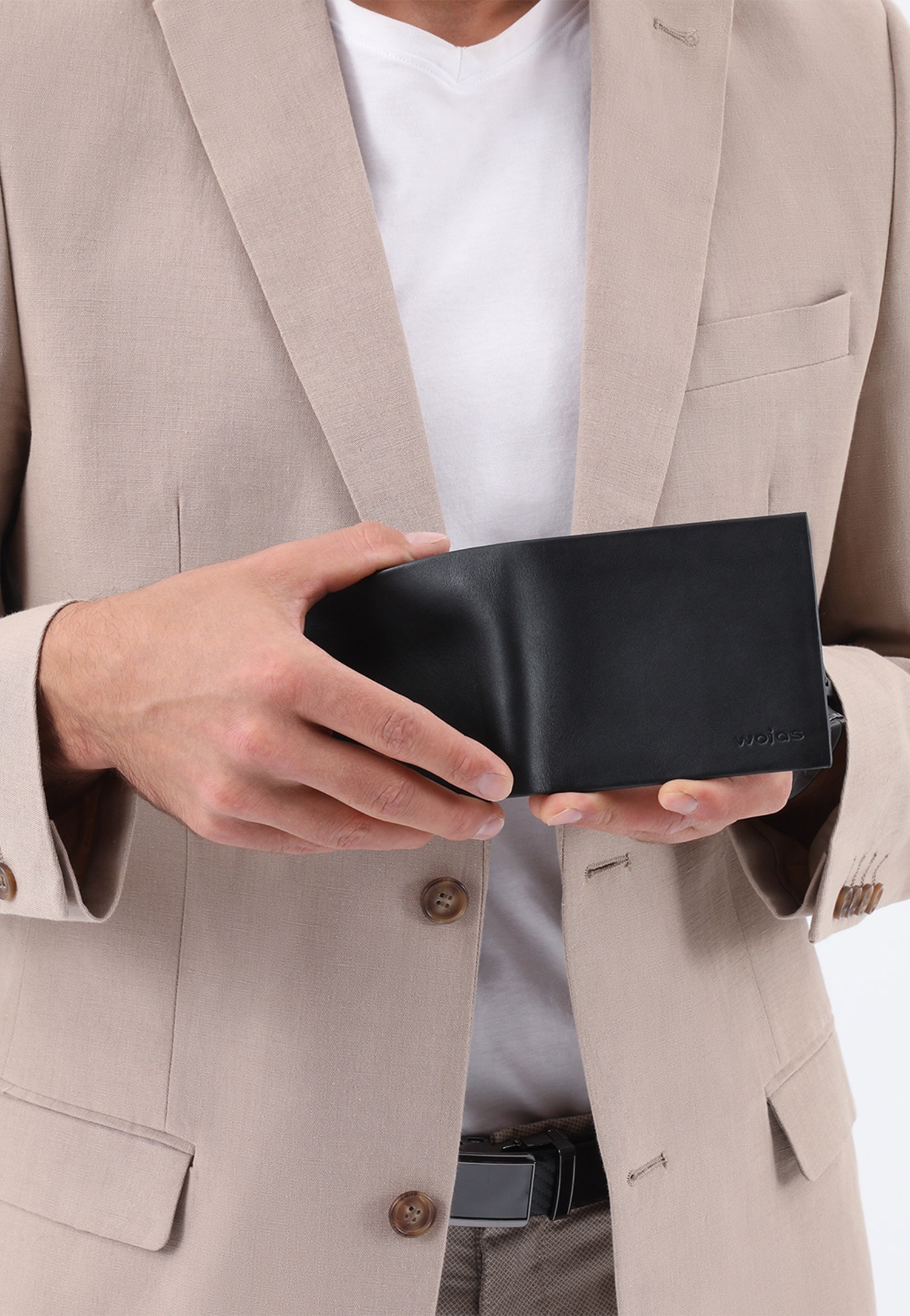 Czarny skórzany portfel męski poziomy