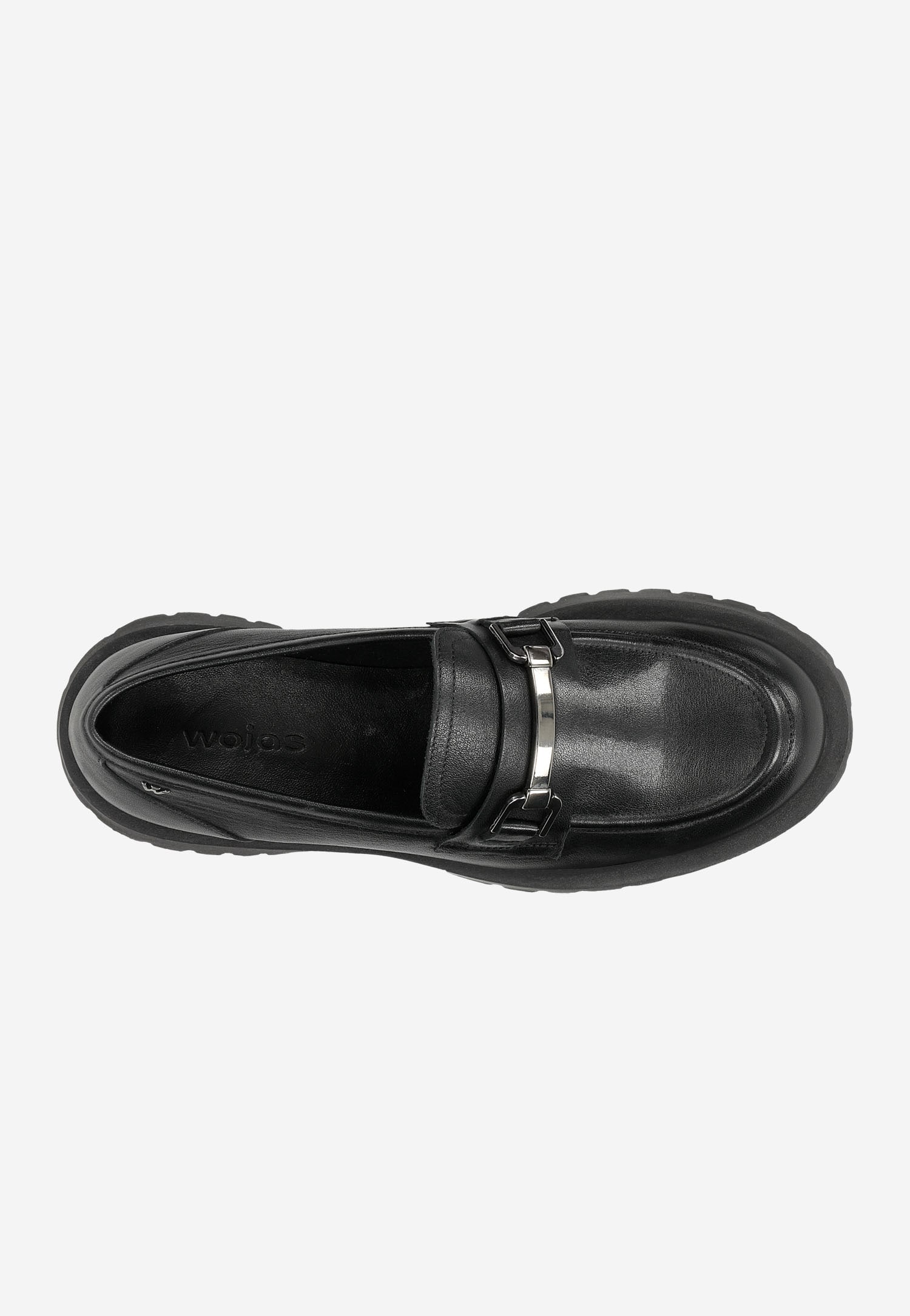 Czarne mokasyny damskie z metalową ozdobą horsebit