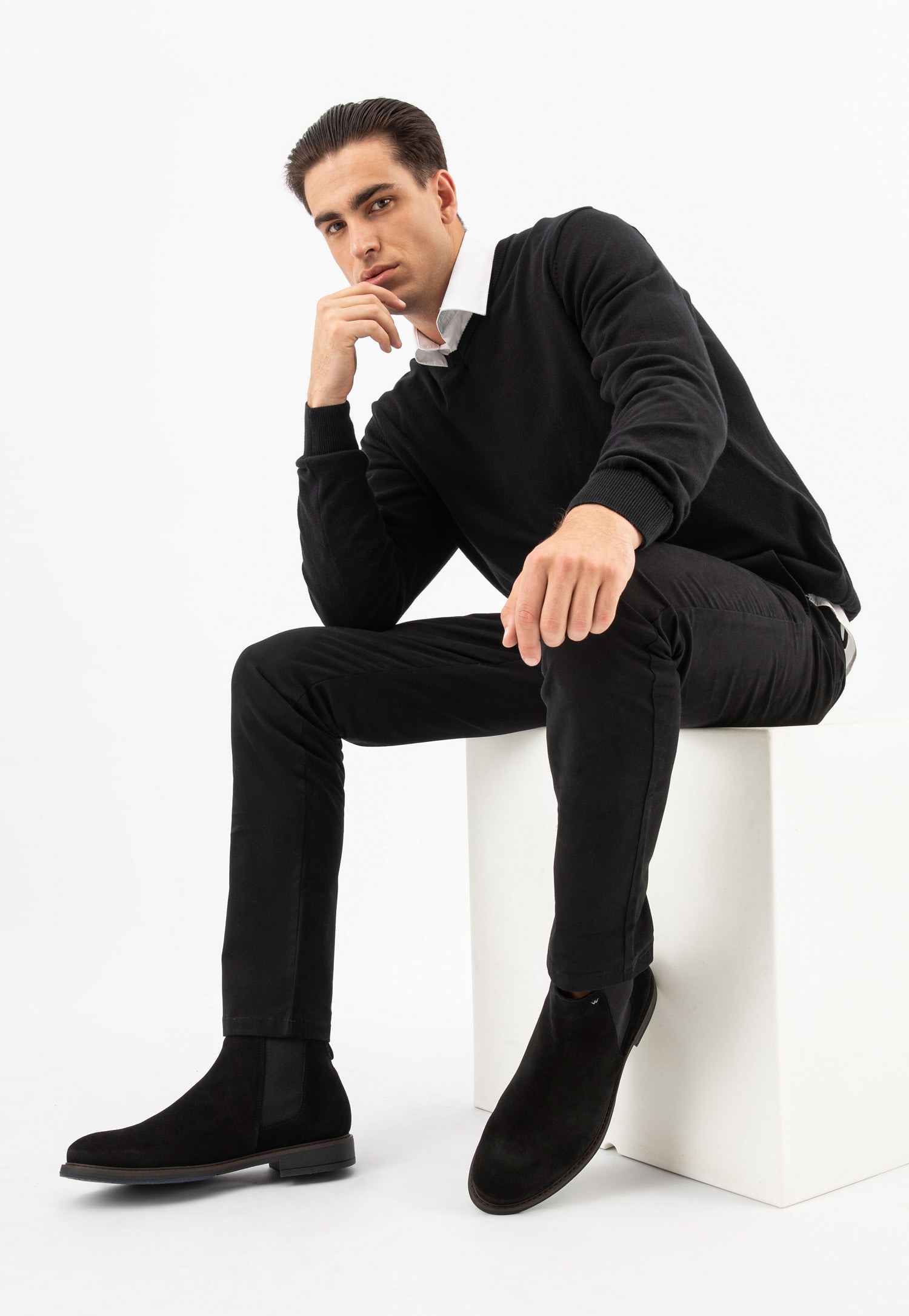 Czarne skórzane sztyblety męskie ze skóry licowej