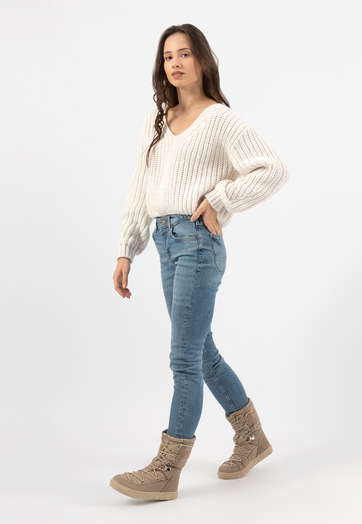 Czarno-niebieskie wsuwane śniegowce damskie RELAKS