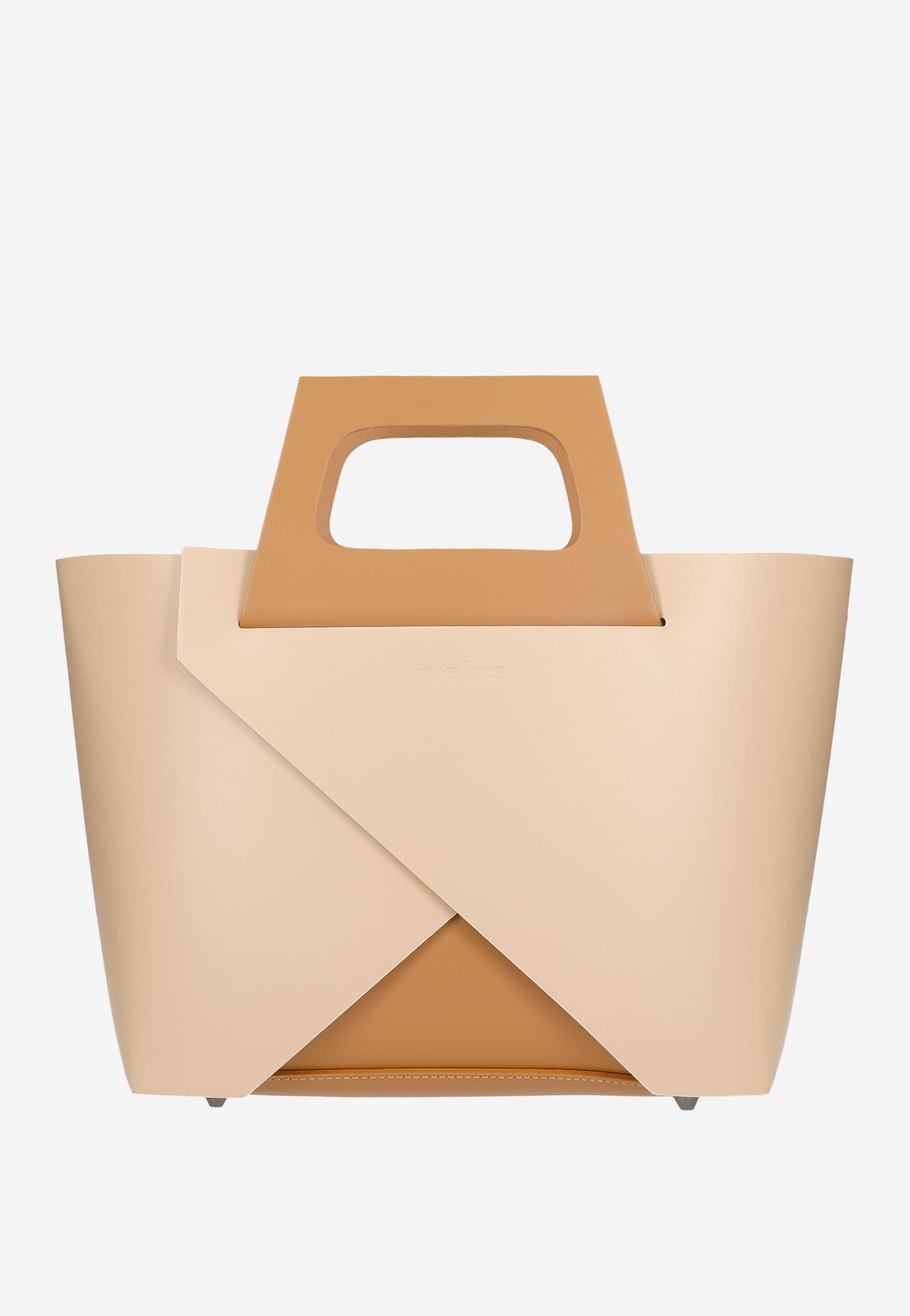 Beżowy sztywny kuferek damski z brązowymi elementami