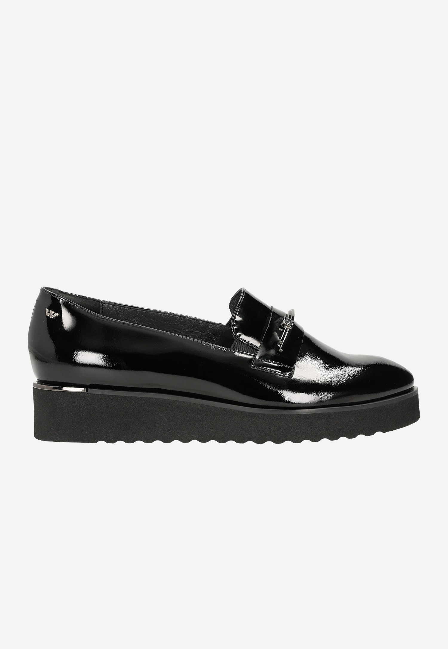 Czarne lakierowane loafersy damskie na platformie