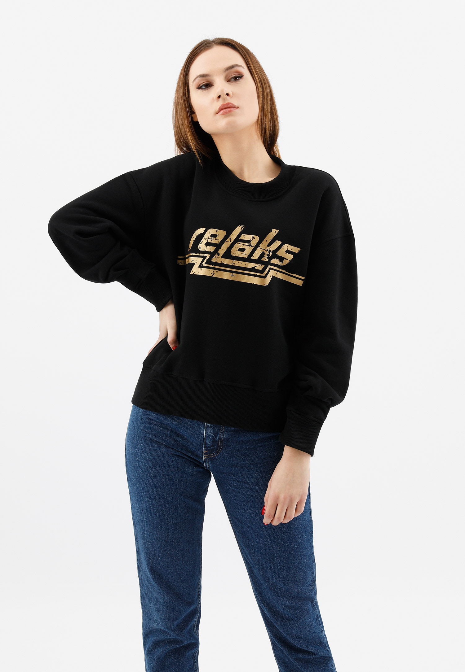 Beżowa bluza damska RELAKS z marszczeniami na rękawach