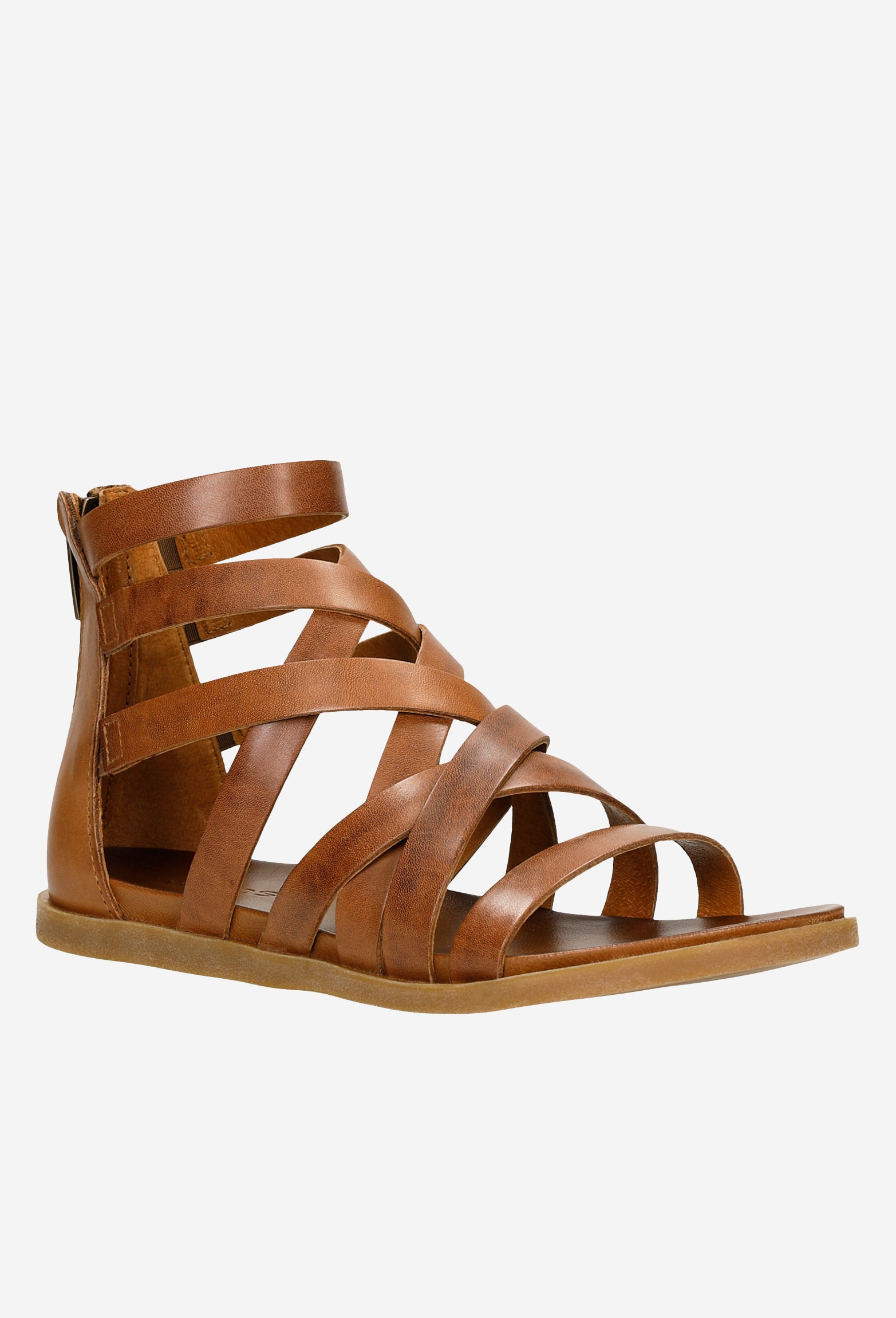 Skórzane złote sandały damskie na płaskiej podeszwie