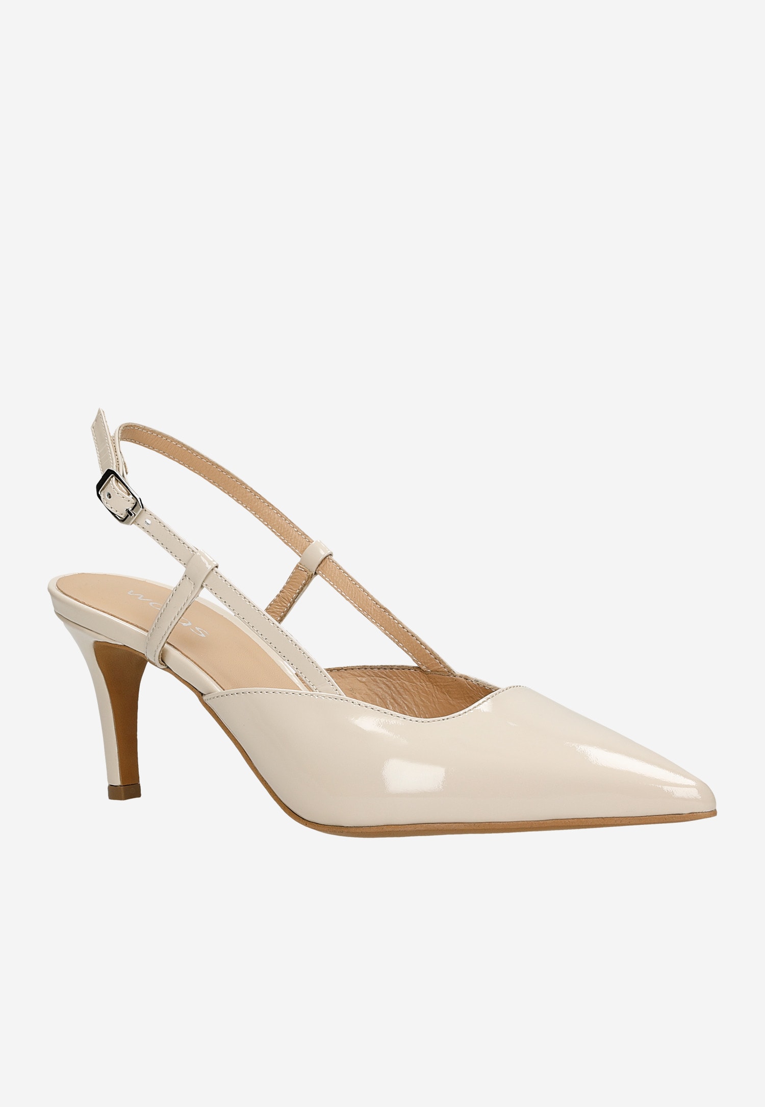 Różowe czółenka damskie z odkrytą piętą z lakierowanej skóry