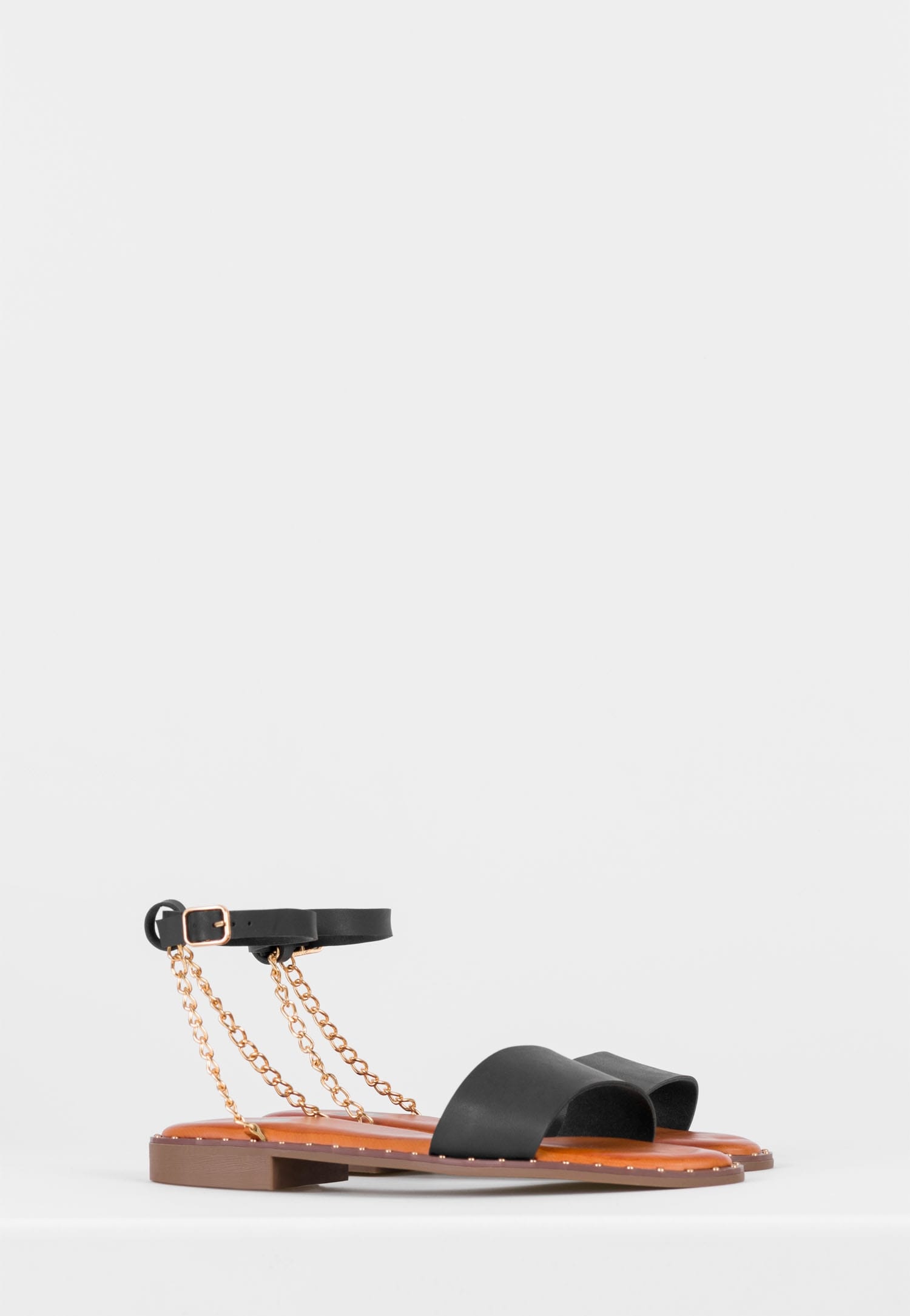 WJS czarne sandały damskie z łańcuszkiem