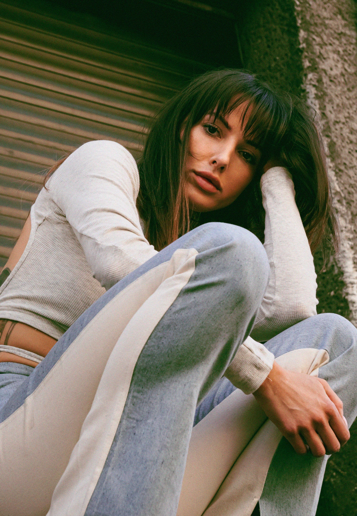 CHIARA spodnie damskie patchwork biało-niebieske