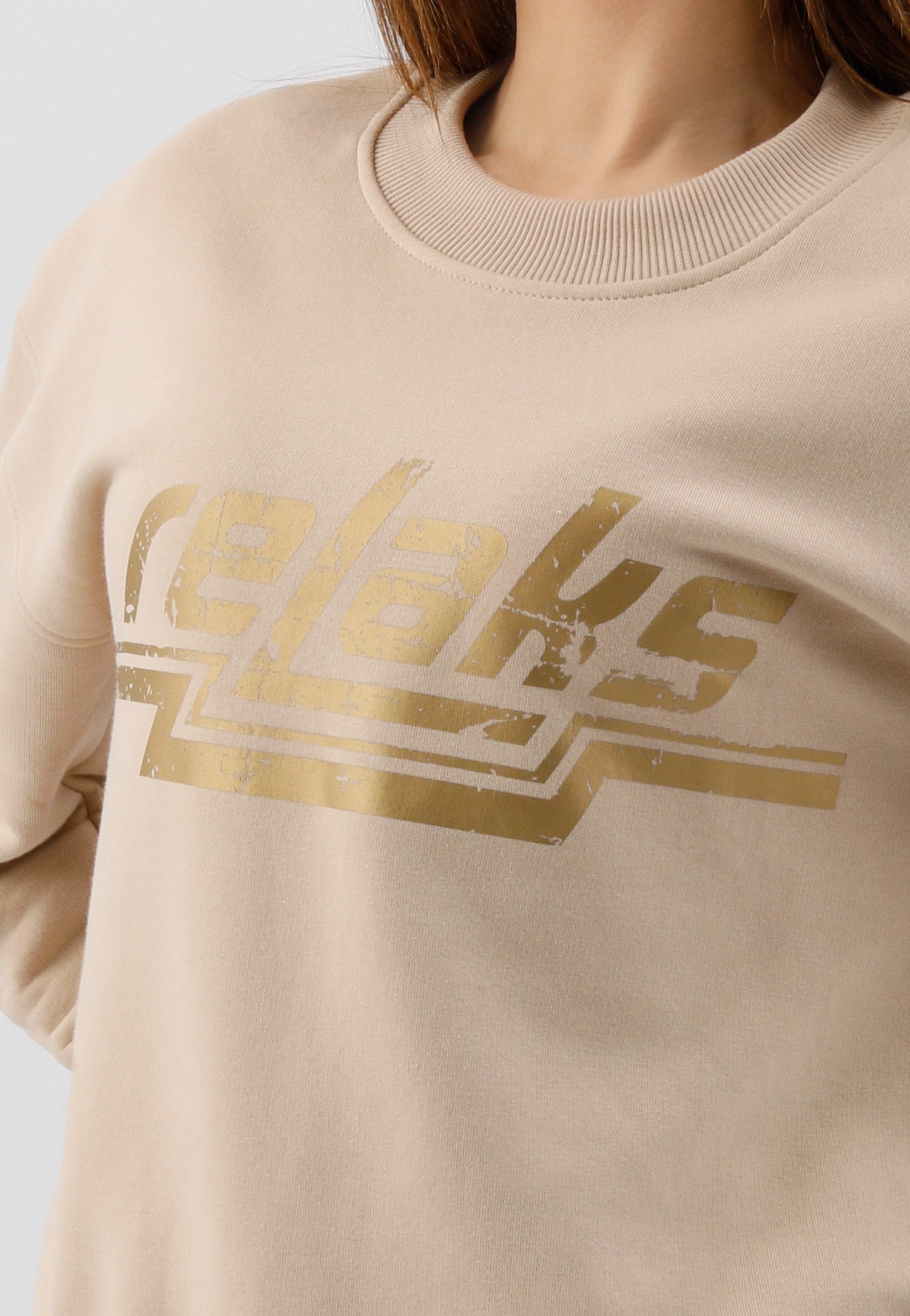 Beżowa bluza damska RELAKS z marszczeniami na rękawach