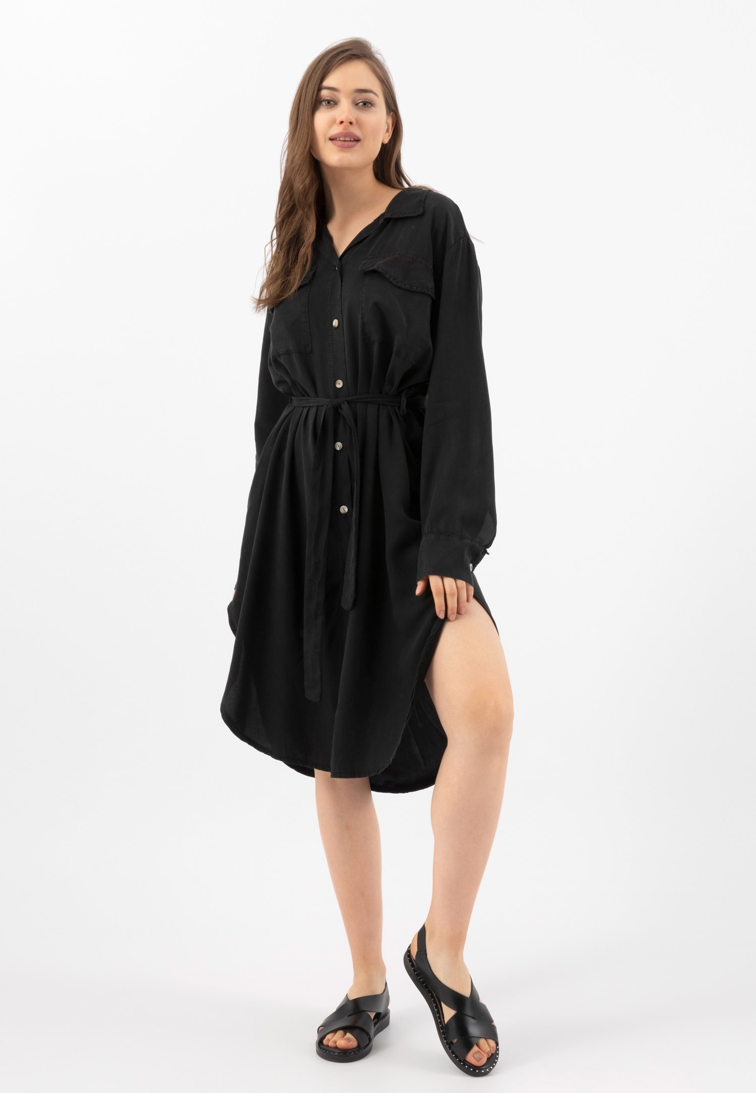 Czarne skórzane sandały damskie