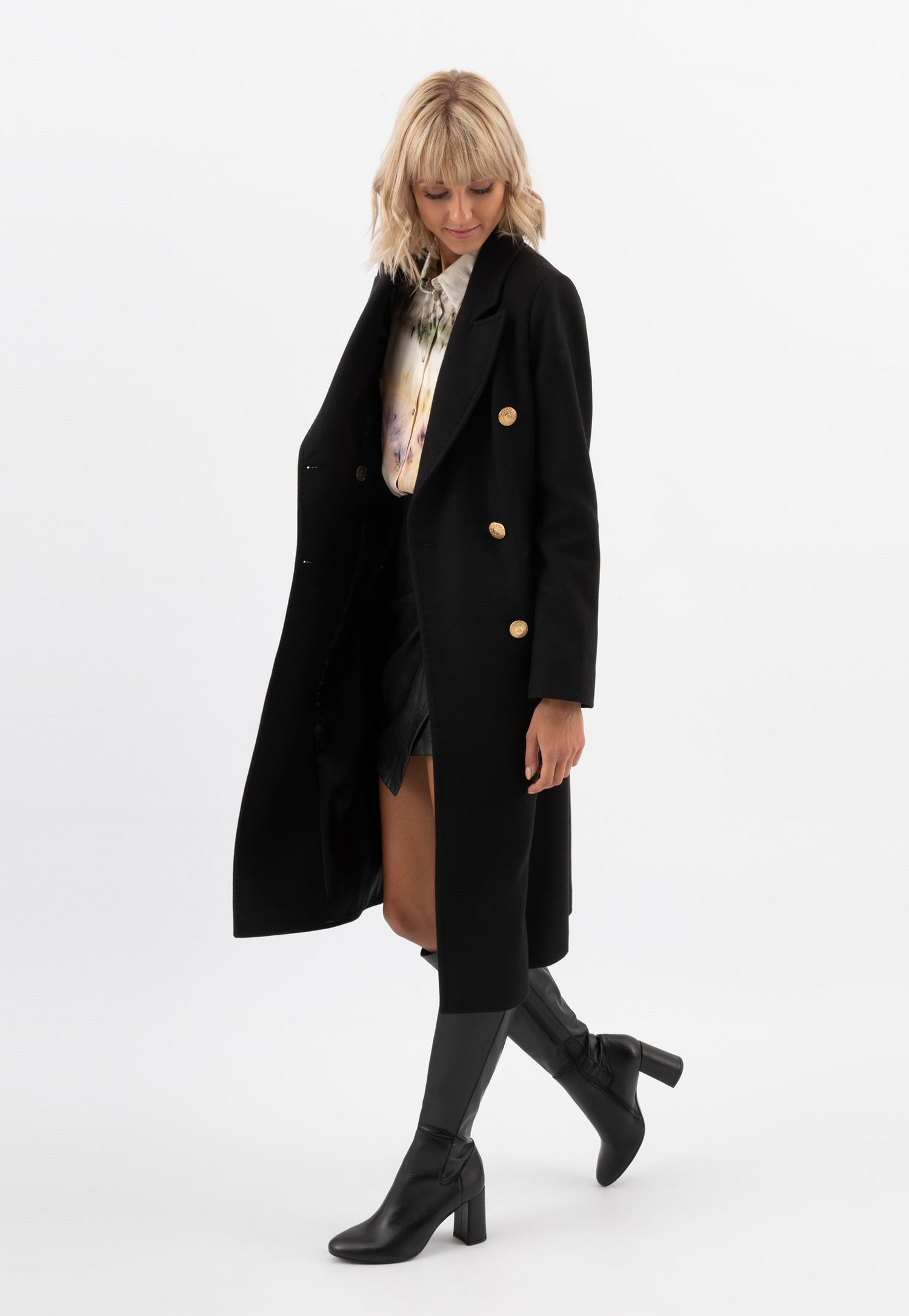 RELAKS elegancki czarny płaszcz damski