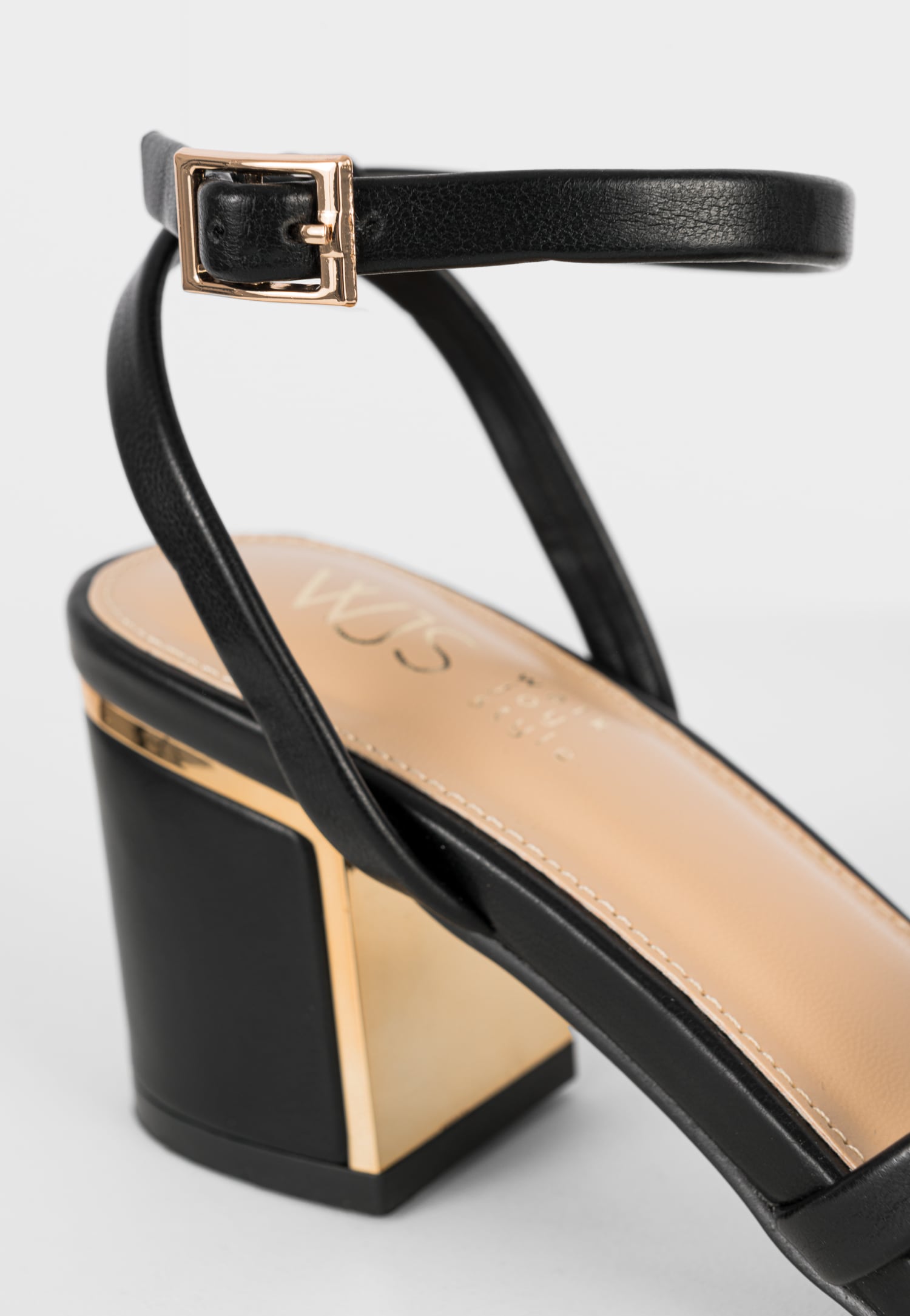 WJS czarne sandały damskie na szerokim obcasie