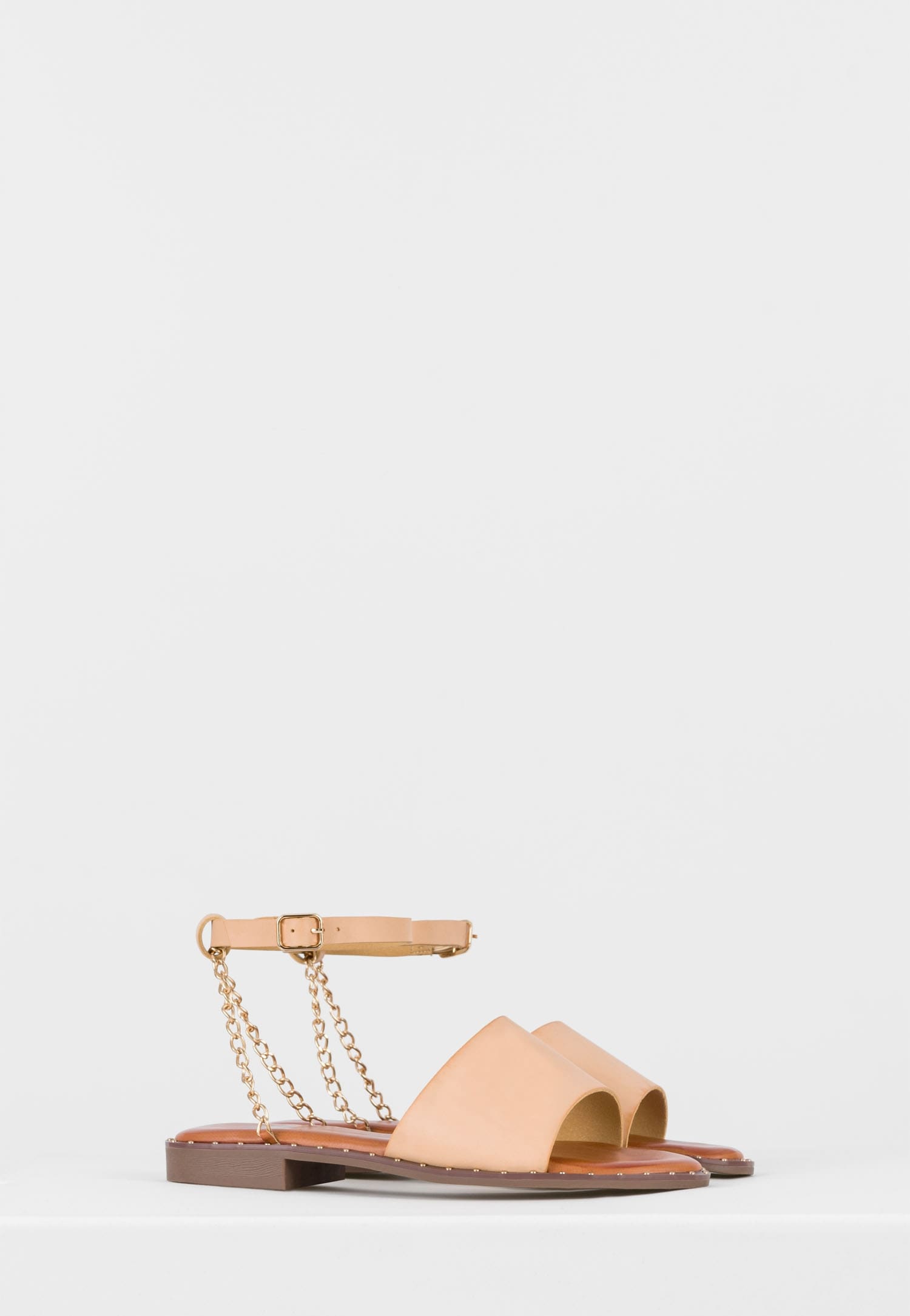 WJS beżowe sandały damskie ze złotym łańcuszkiem