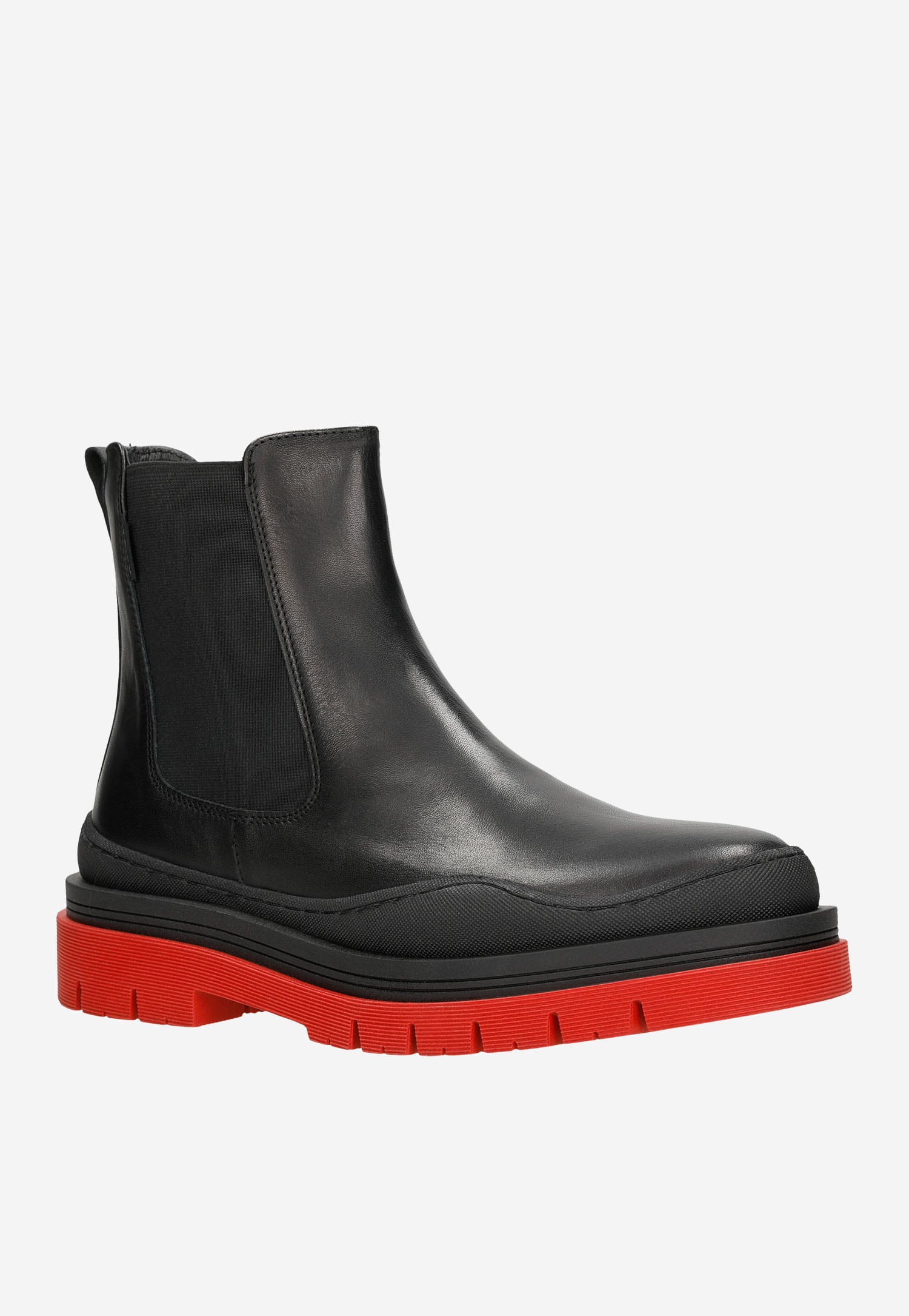 Czarne skórzane sztyblety damskie na czerwonej podeszwie