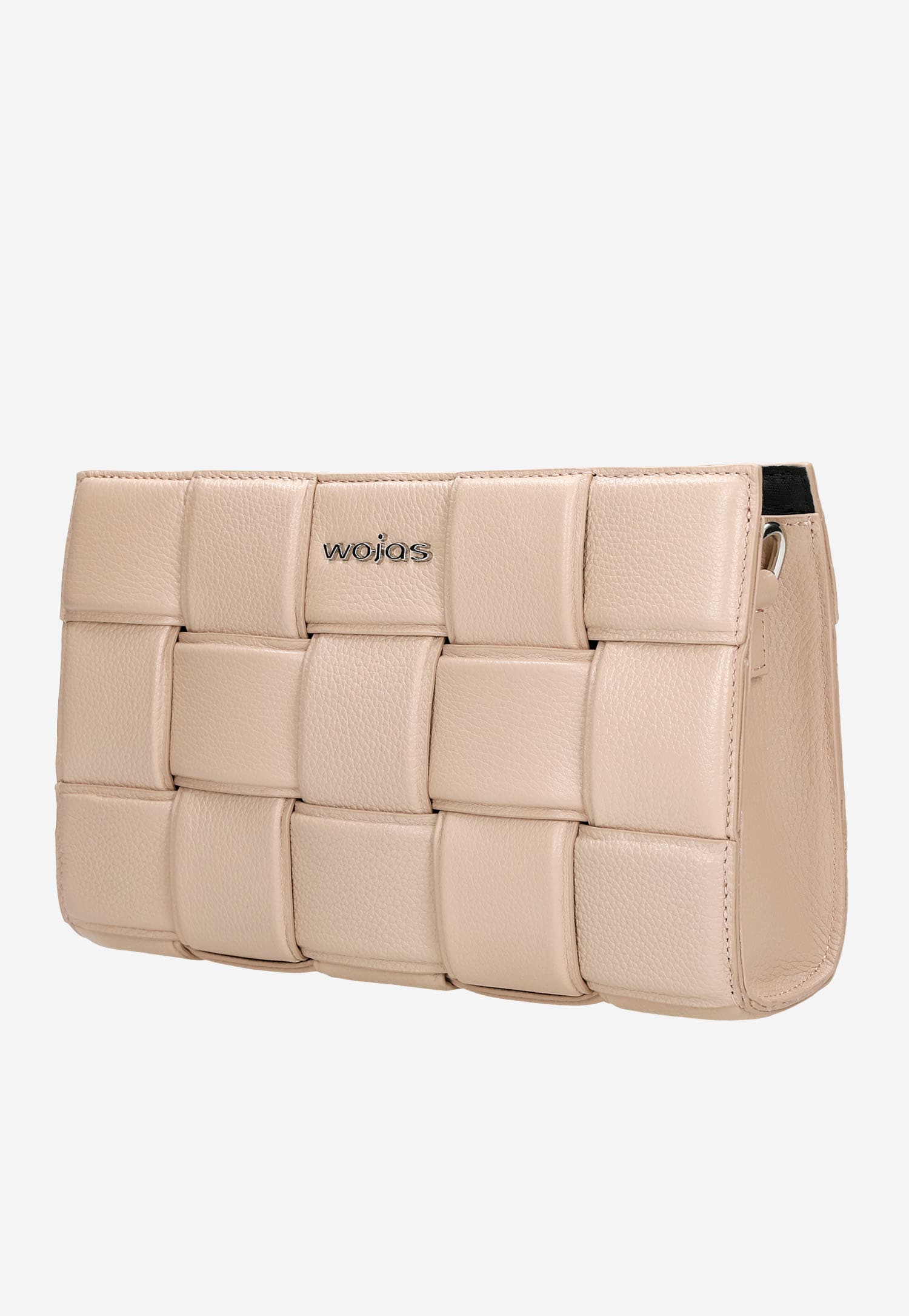 Beżowa torebka damska ze skóry licowej o plecionej strukturze