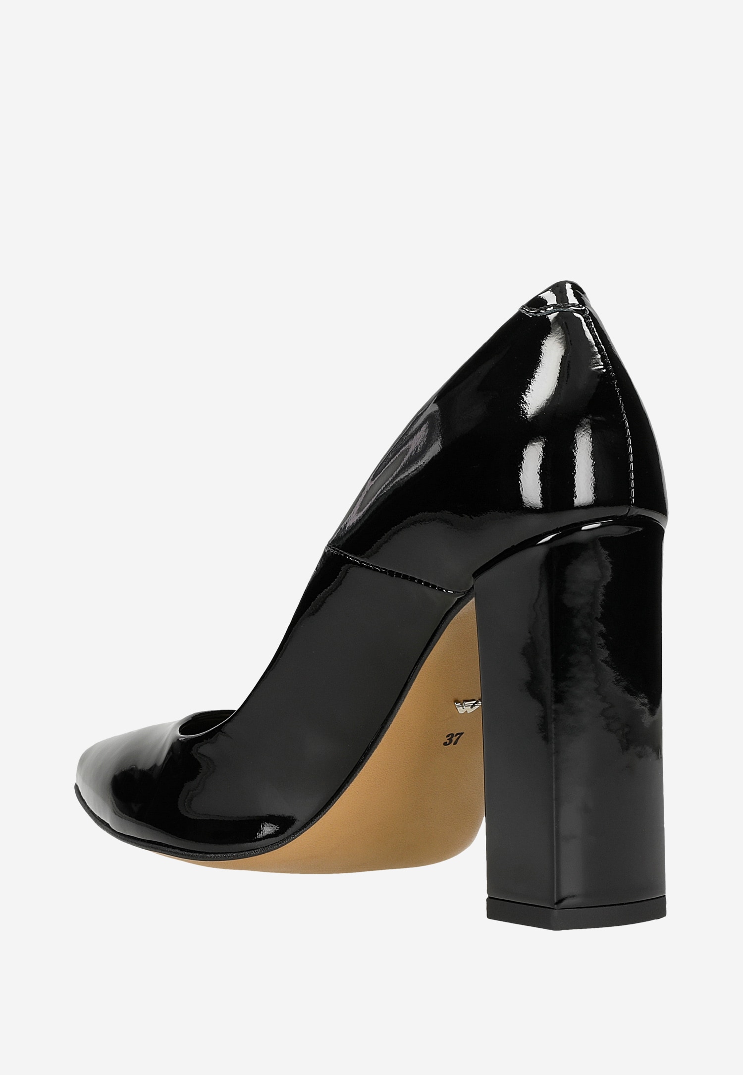 Czarne lakierowane czółenka damskie na wysokim słupku