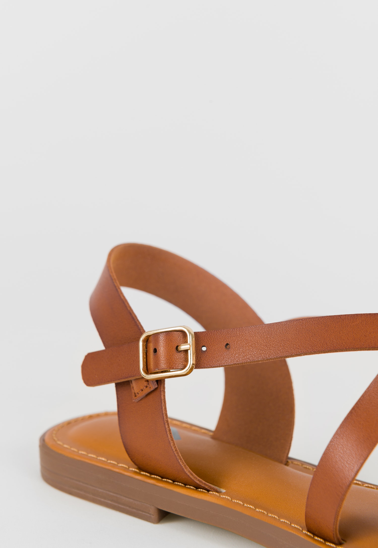 WJS białe płaskie sandały damskie z brązową wkładką