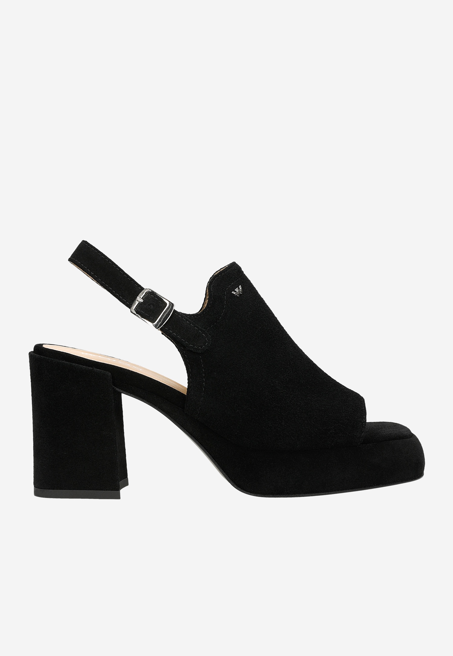 Czarne sandały damskie z dwoiny na obcasie z odkrytą piętą