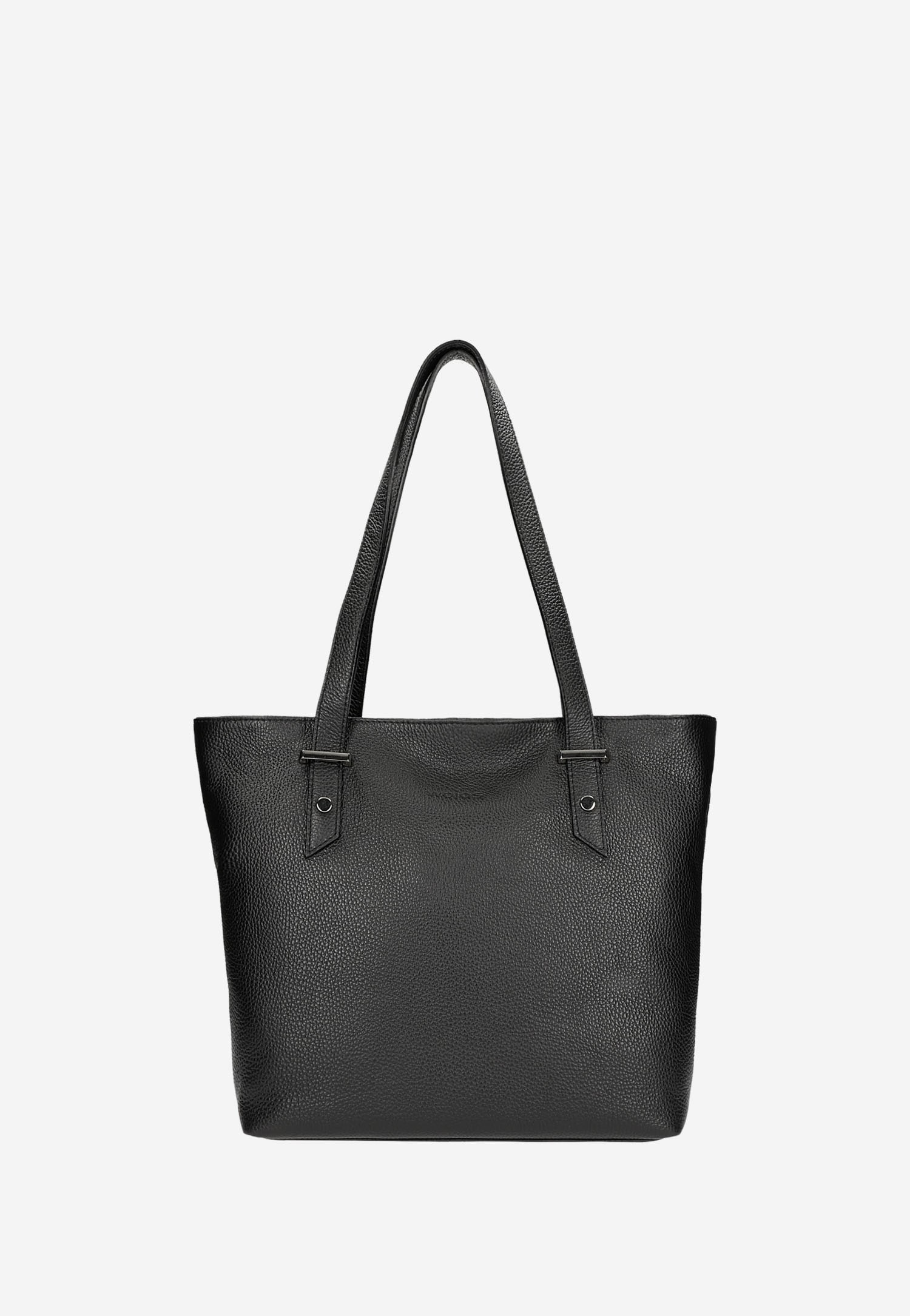 Pojemna czarna torebka damska z gładkiej skóry licowej