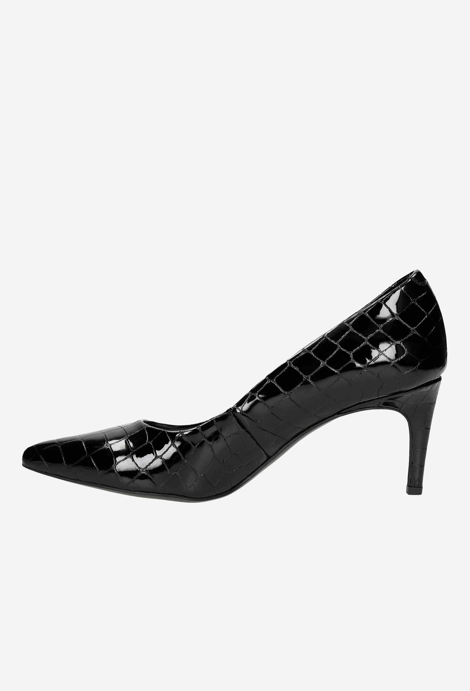 Czarne lakierowane czółenka damskie z tłoczeniem