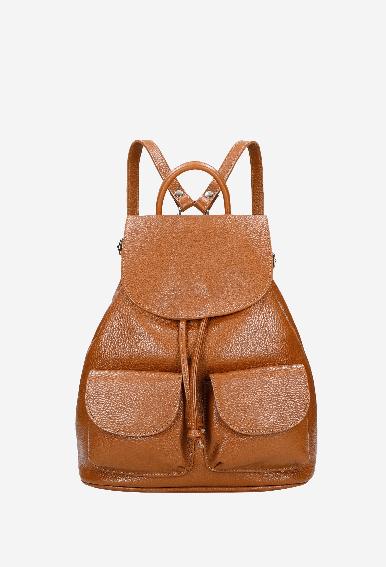 Beżowy plecak damski typu worek ze skóry licowej