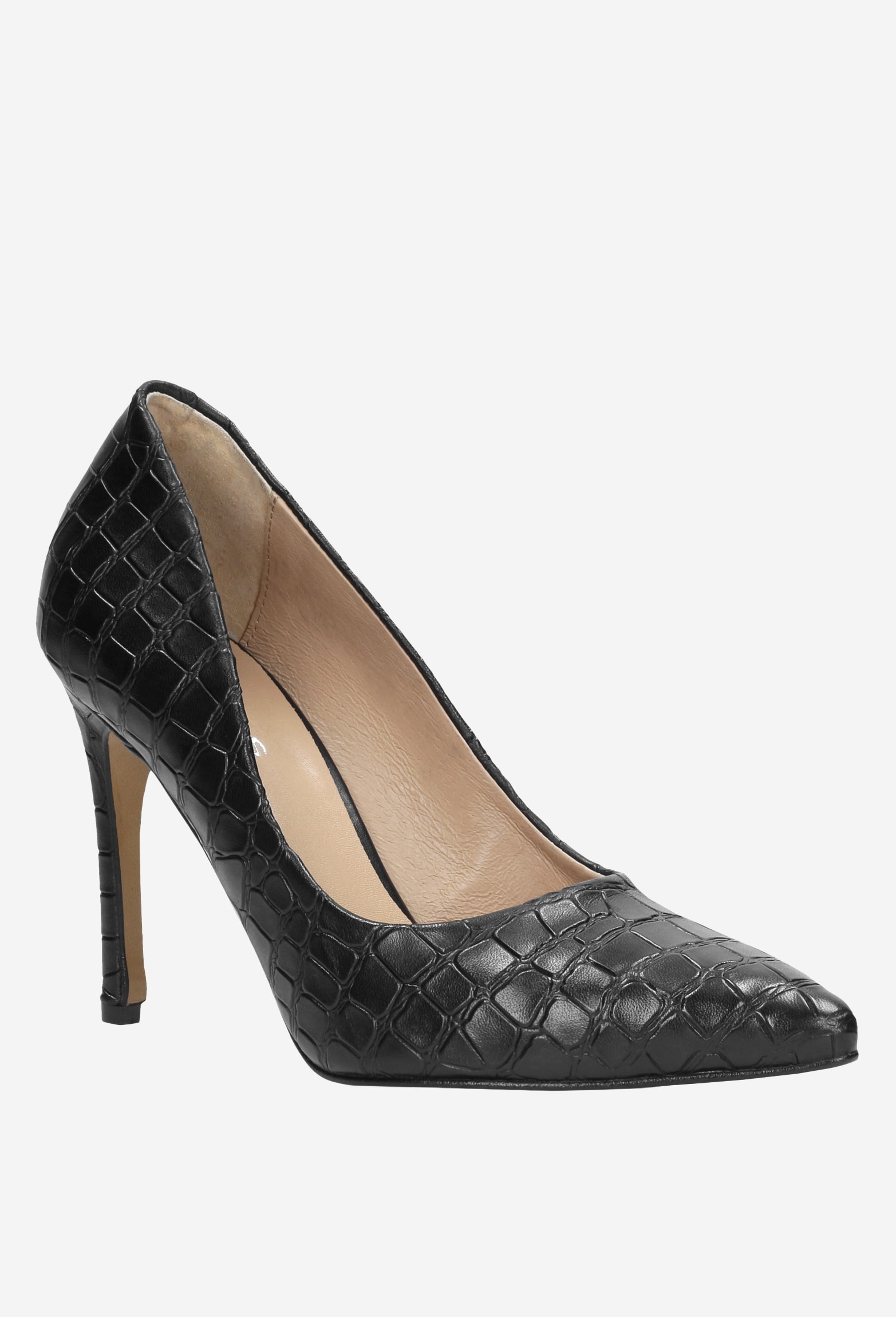 Czarne czółenka z fakturą skóry krokodyla