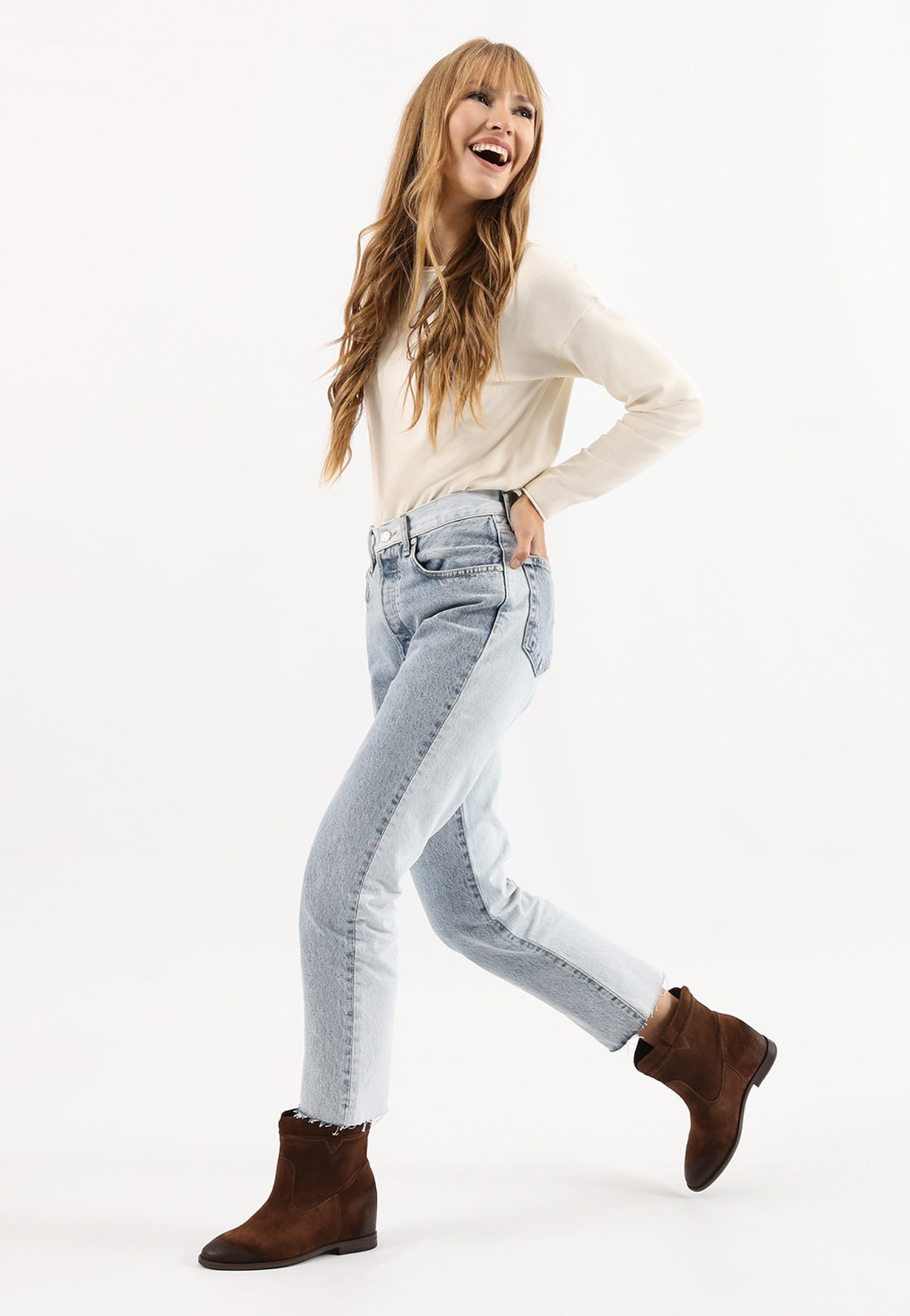 Brązowe botki damskie z ukrytą koturną