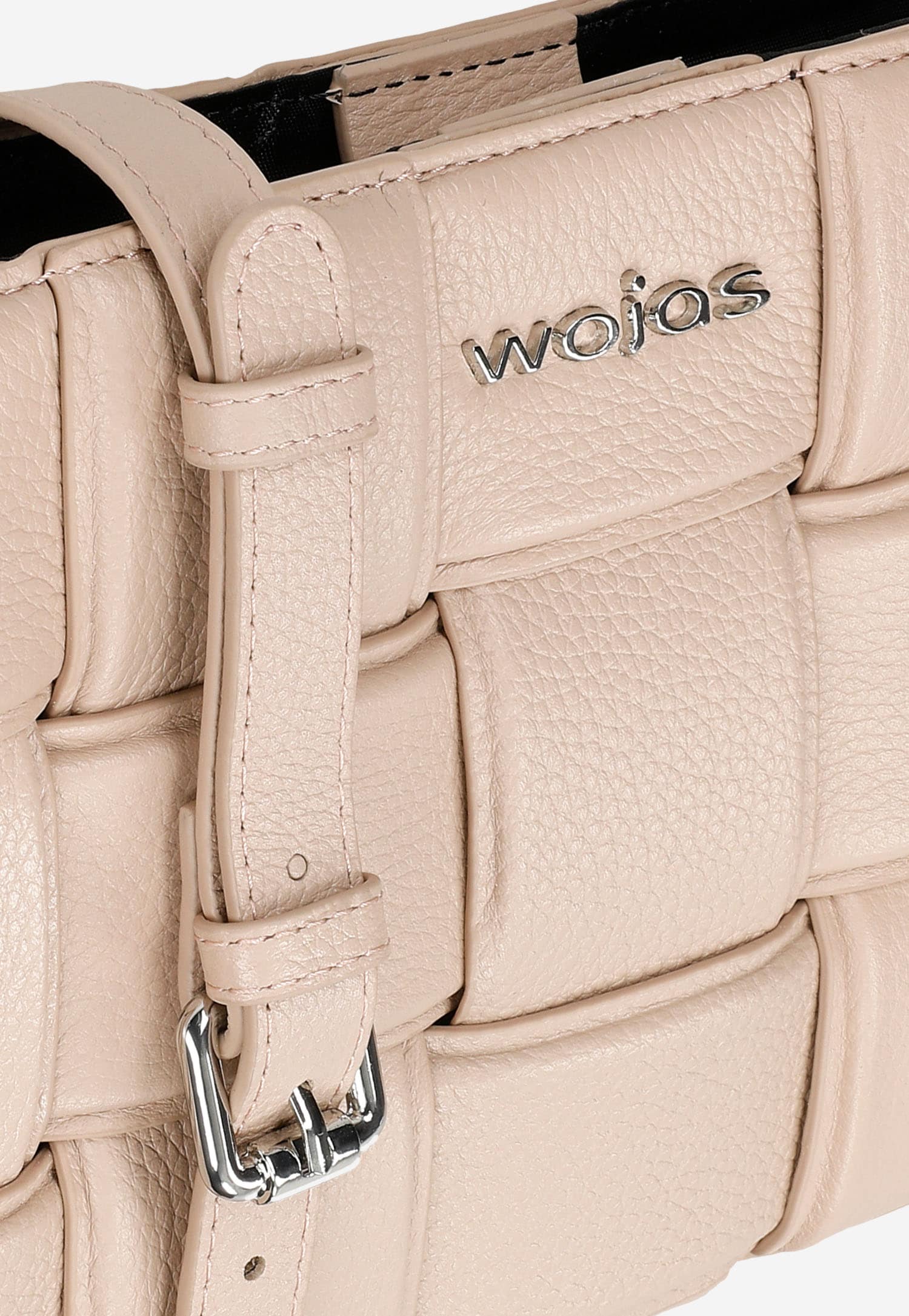 Beżowa torebka damska ze skóry licowej o plecionej strukturze