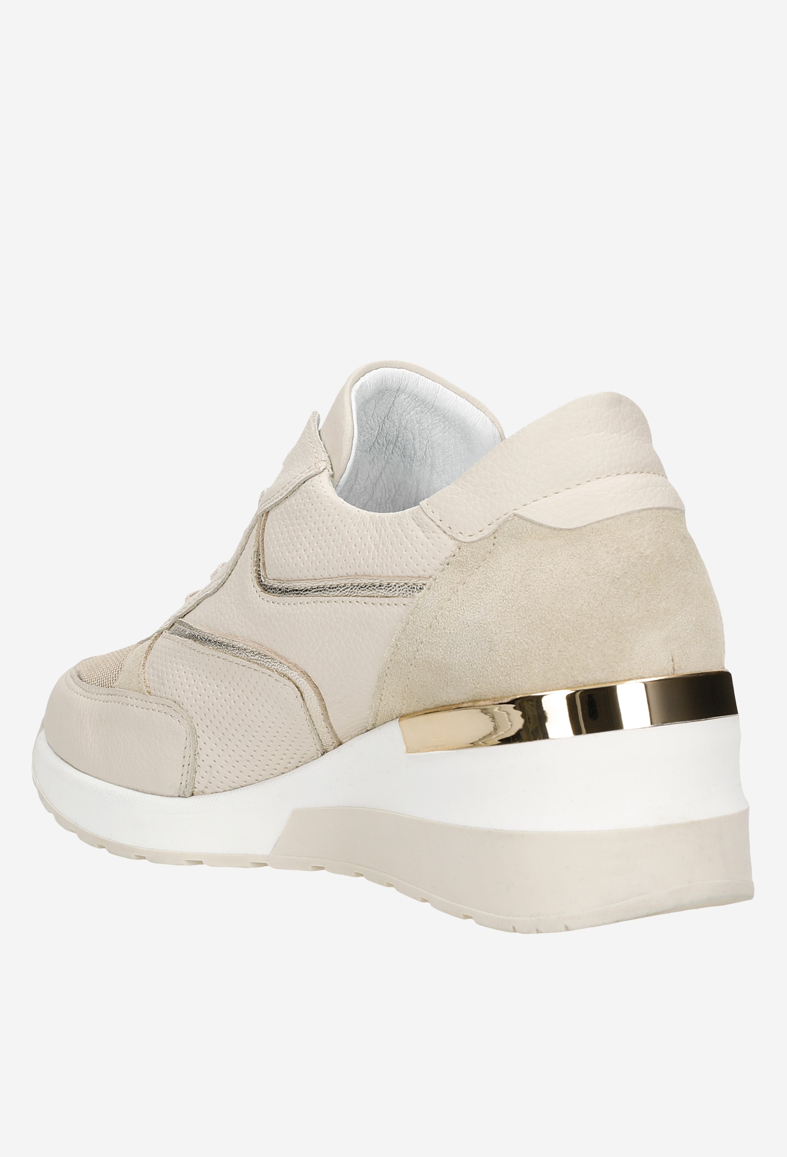 Beżowe sneakersy damskie ze złotymi elementami