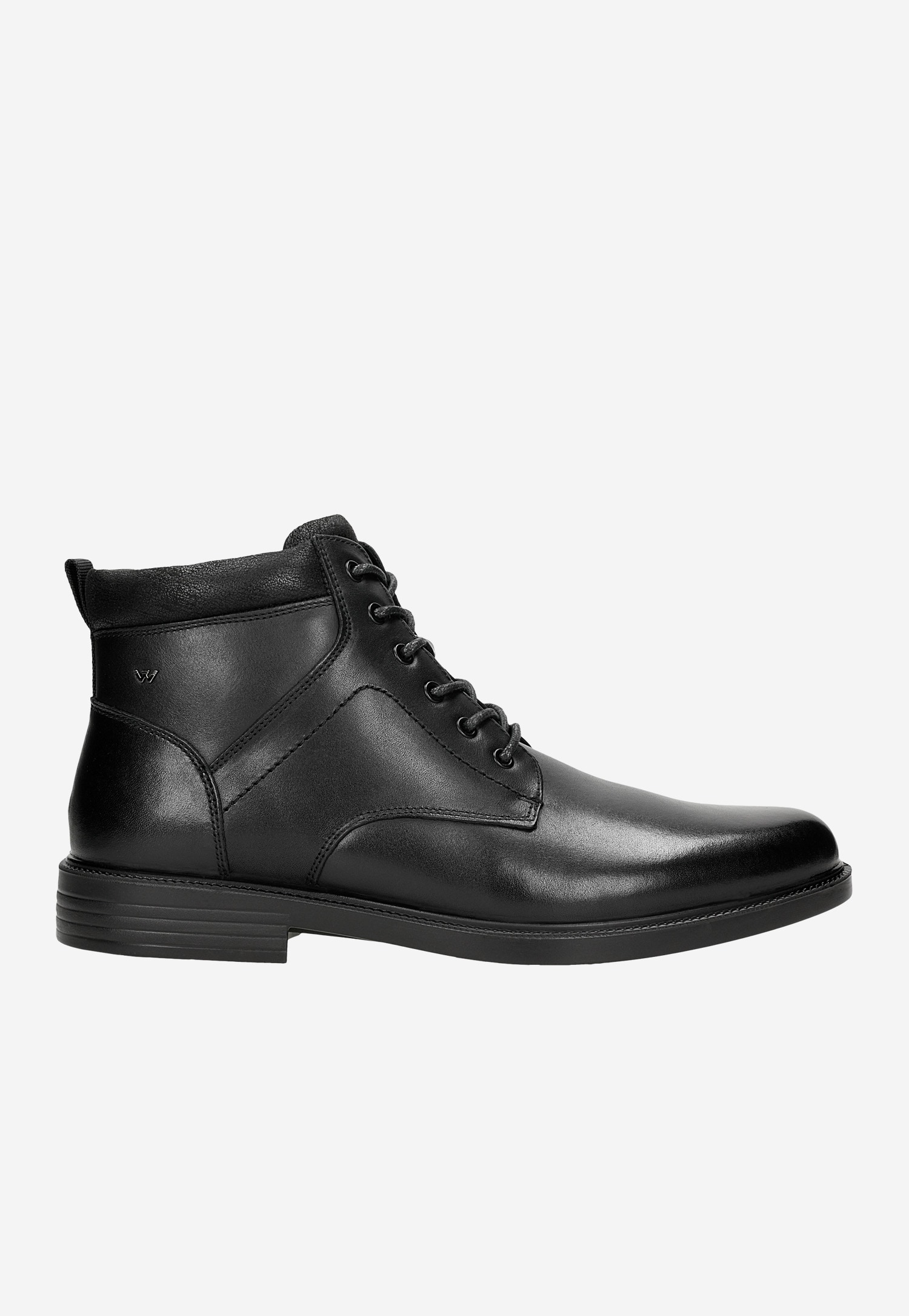 Czarne trzewiki męskie ze skóry licowej i dwoiny welurowej