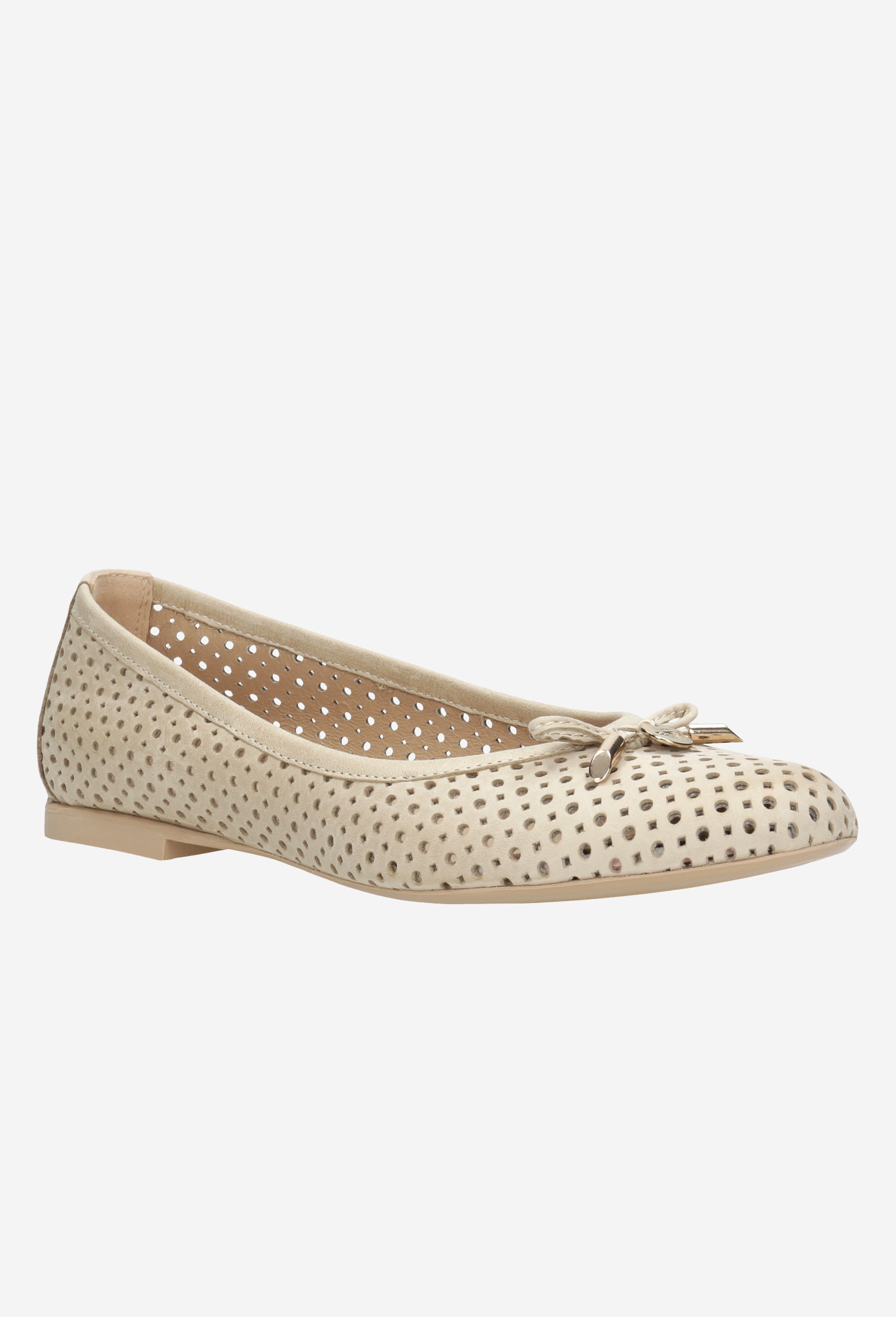 Białe wygodne baleriny damskie ze skóry licowej