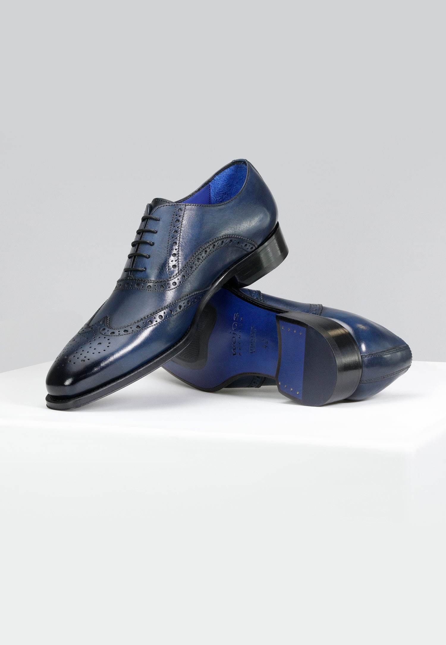 Półbuty męskie w stylu oxford w kolorze granatowym - PREMIUM