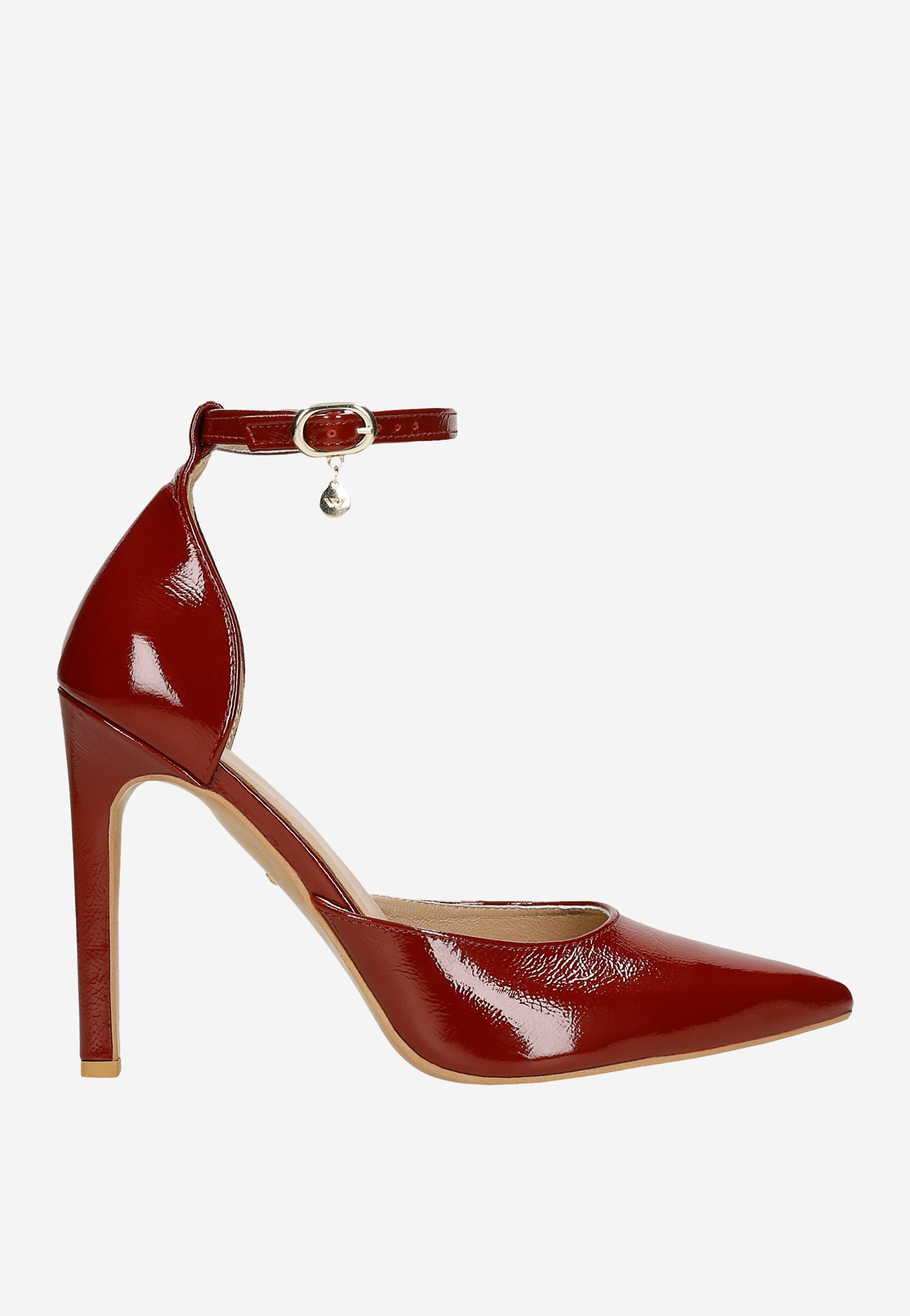 Czerwone czółenka damskie na szpilce z zapięciem wokół kostki