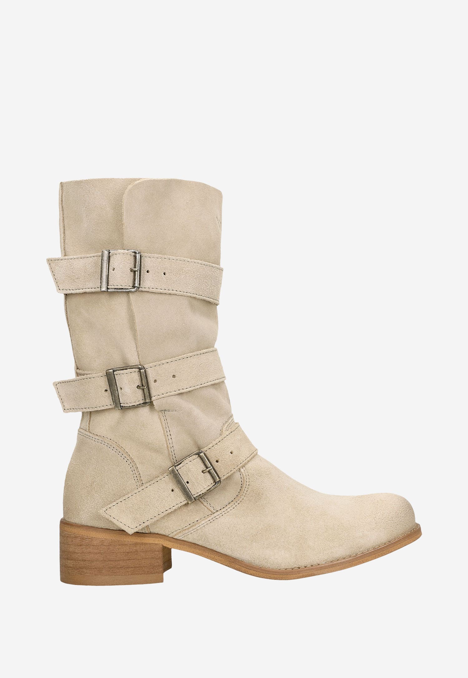 Beżowe wsuwane botki damskie z dwoiny welurowej