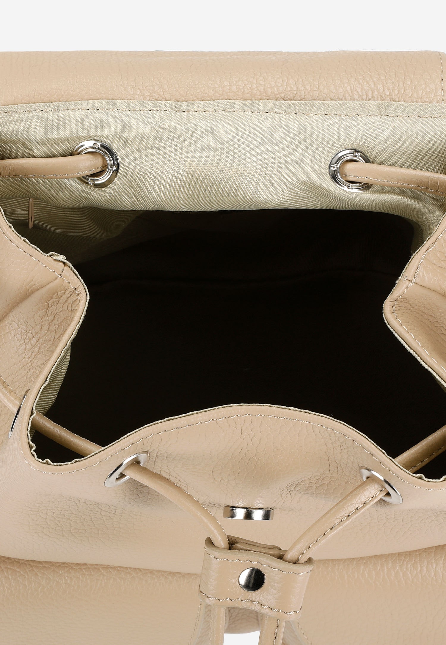 Beżowy plecak damski typu worek ze skóry licowej