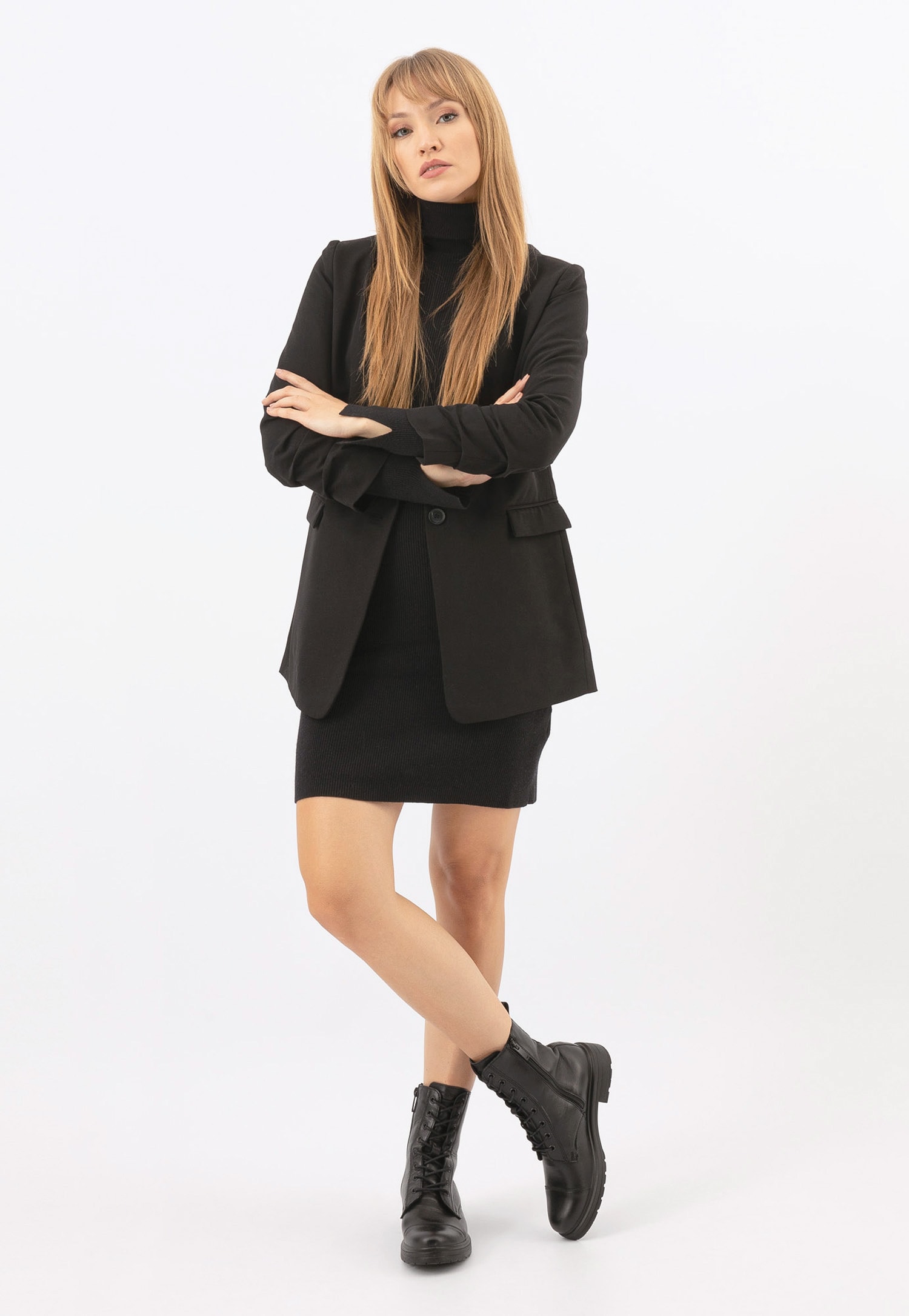 Czarne skórzane trzewiki damskie z ociepleniem