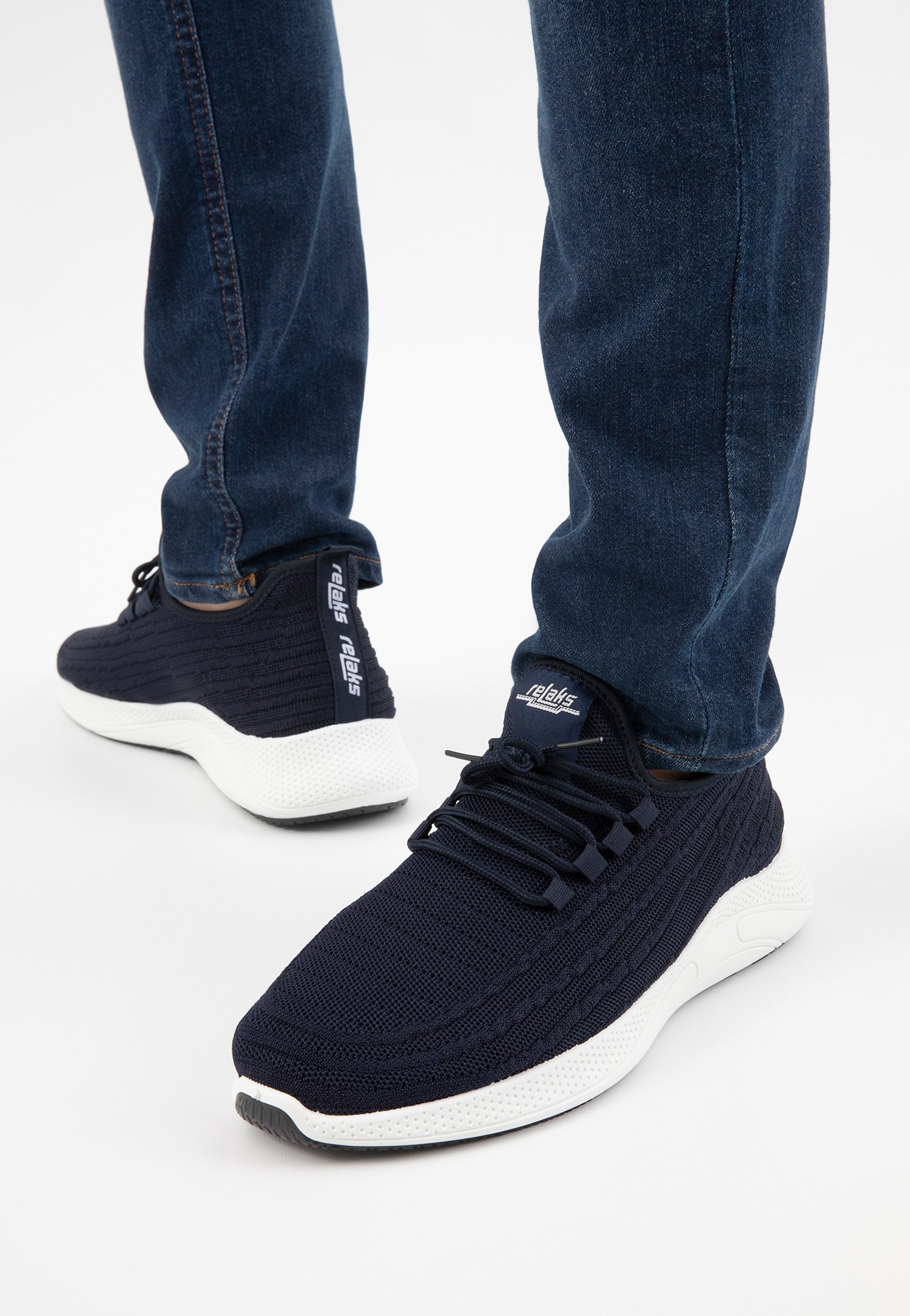 RELAKS granatowe wsuwane sneakersy męskie z zielonymi akcentami