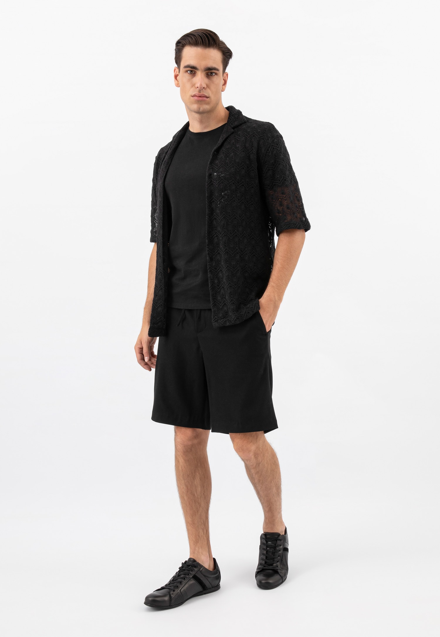 Czarne klasyczne półbuty męskie ze skóry licowej