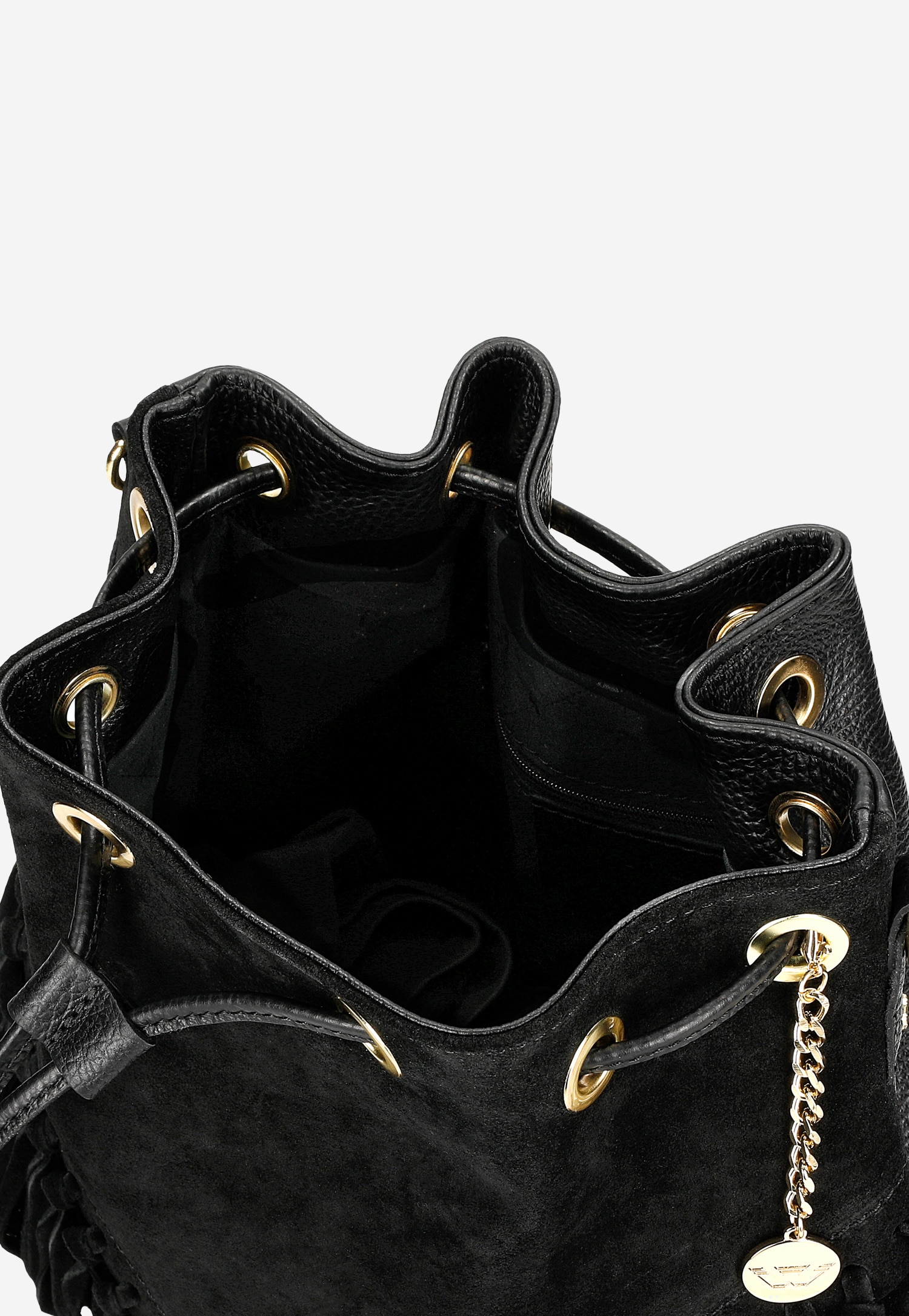 Czarna torebka z frędzlami w stylu boho