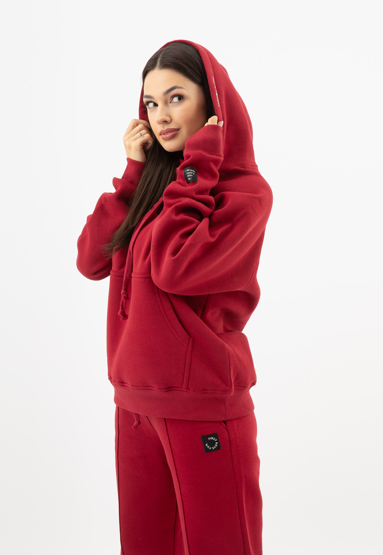 RELAKS czerwona bluza damska z czarnym napisem