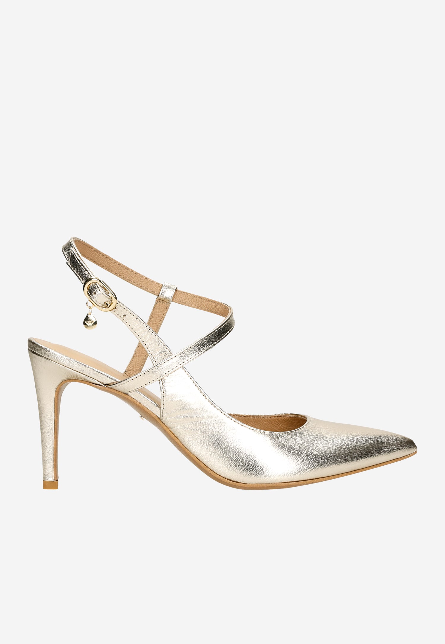 Zjawiskowe złote czółenka damskie z odkrytą piętą