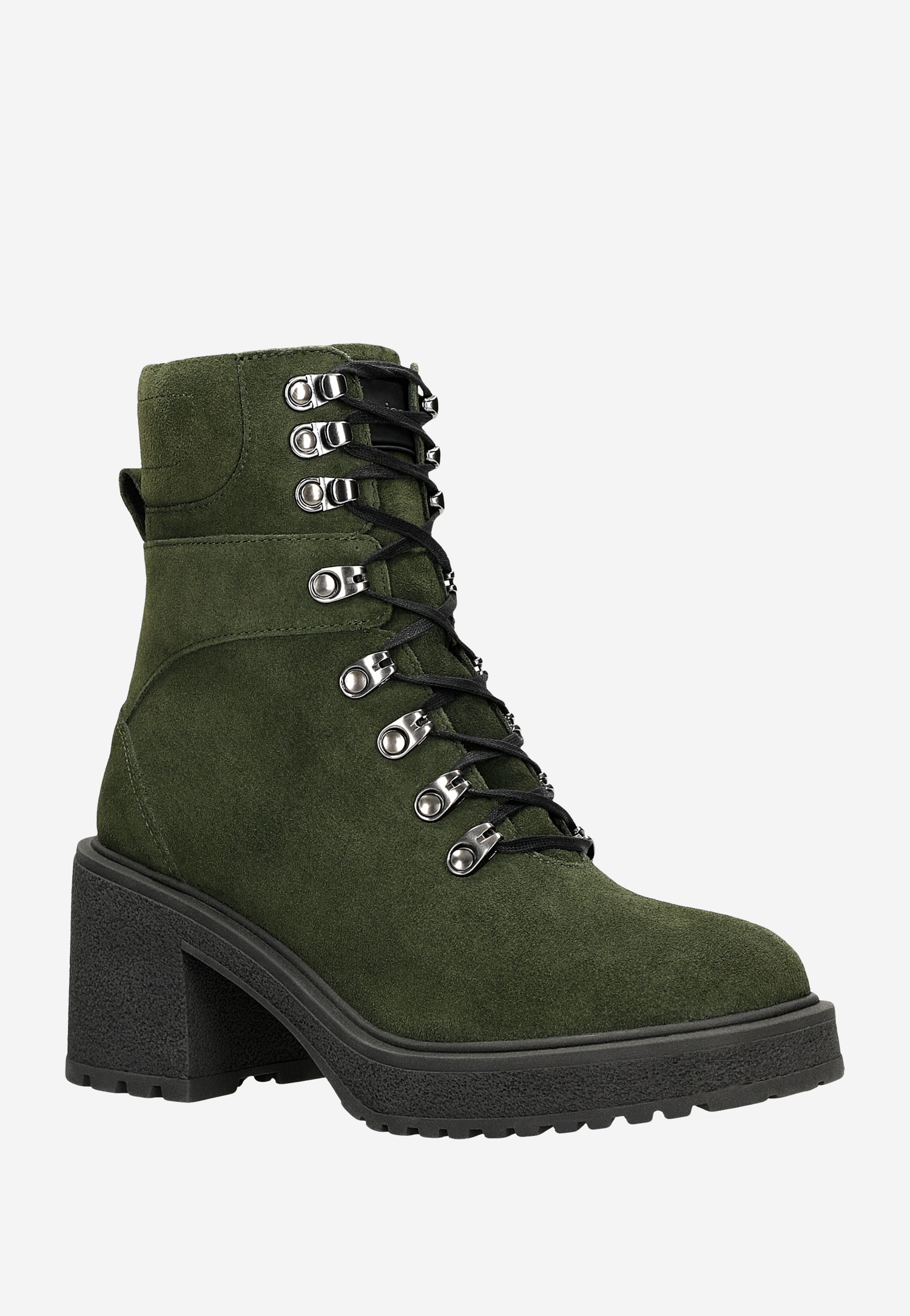 Zielone bikery damskie na stabilnym obcasie