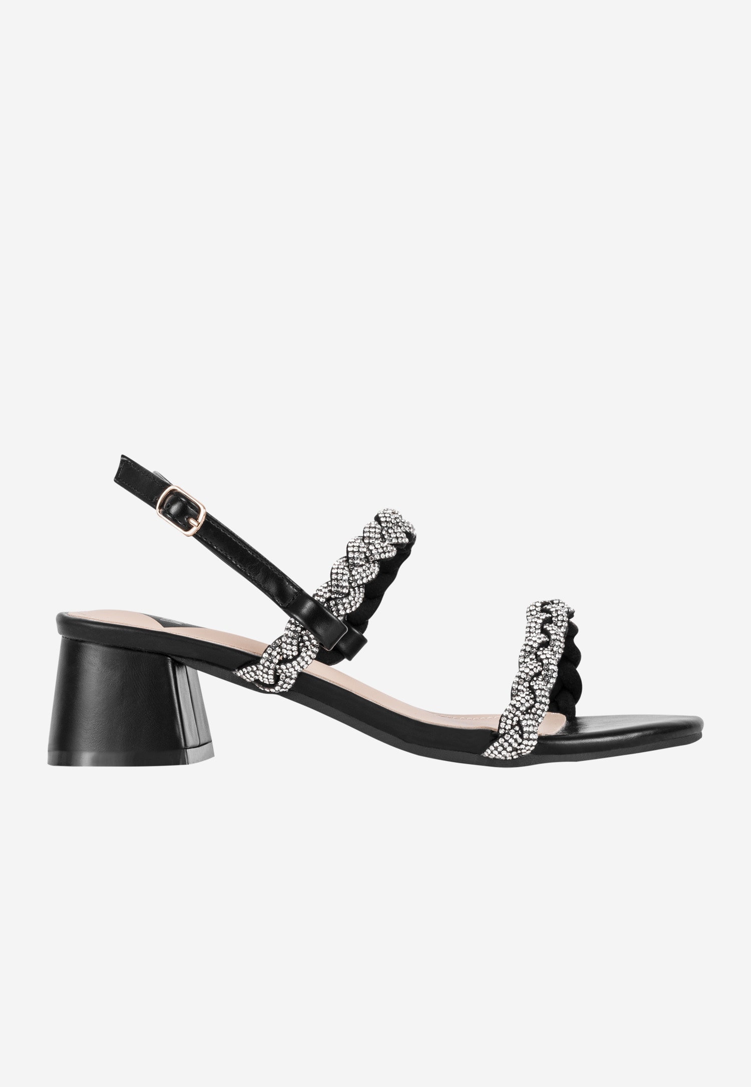 WJS czarne sandały damskie z plecionymi błyszczącymi paskami