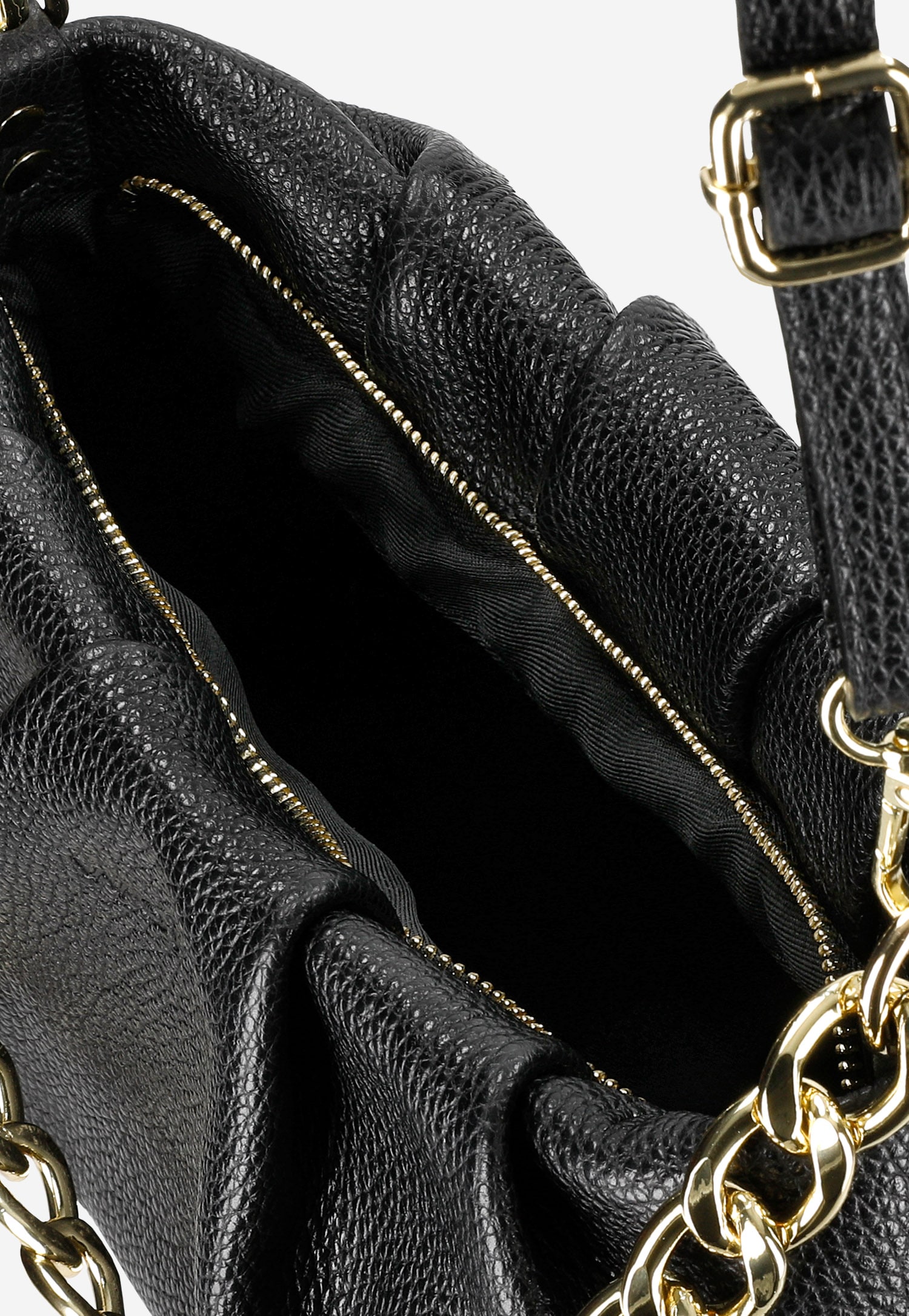 Bezowa skórzana torebka damska ze złotym łańcuchem