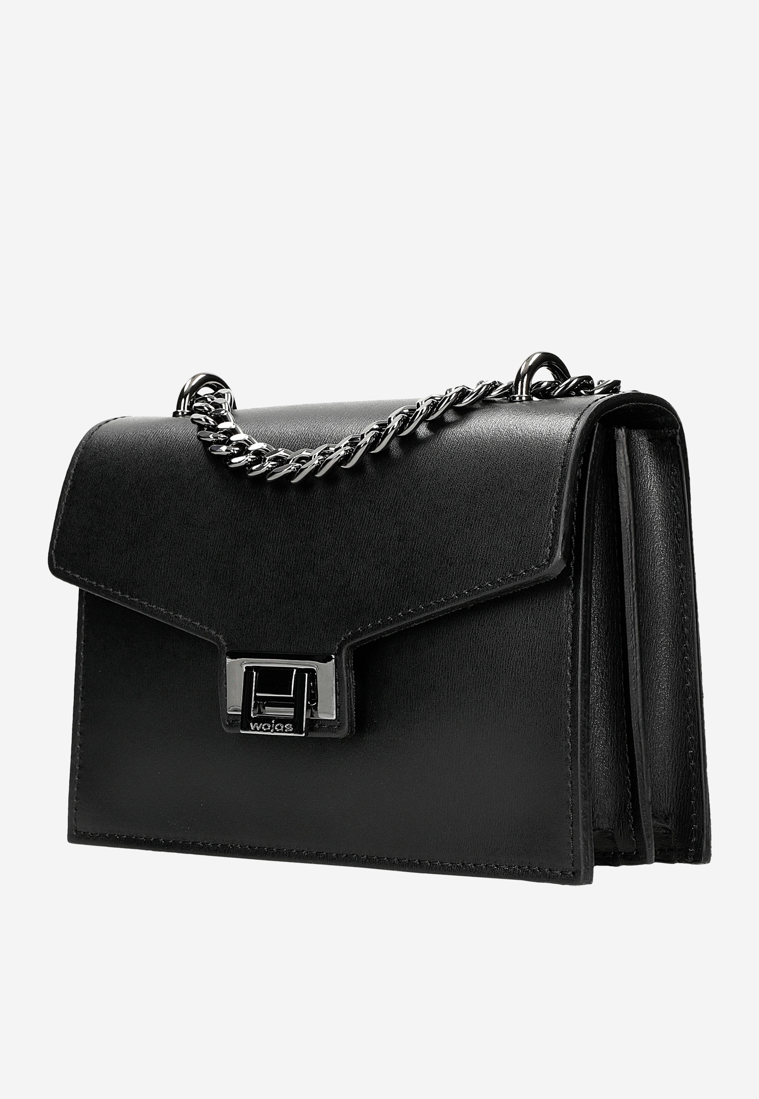 Czarna skórzana torebka damska z metalowym łańcuchem