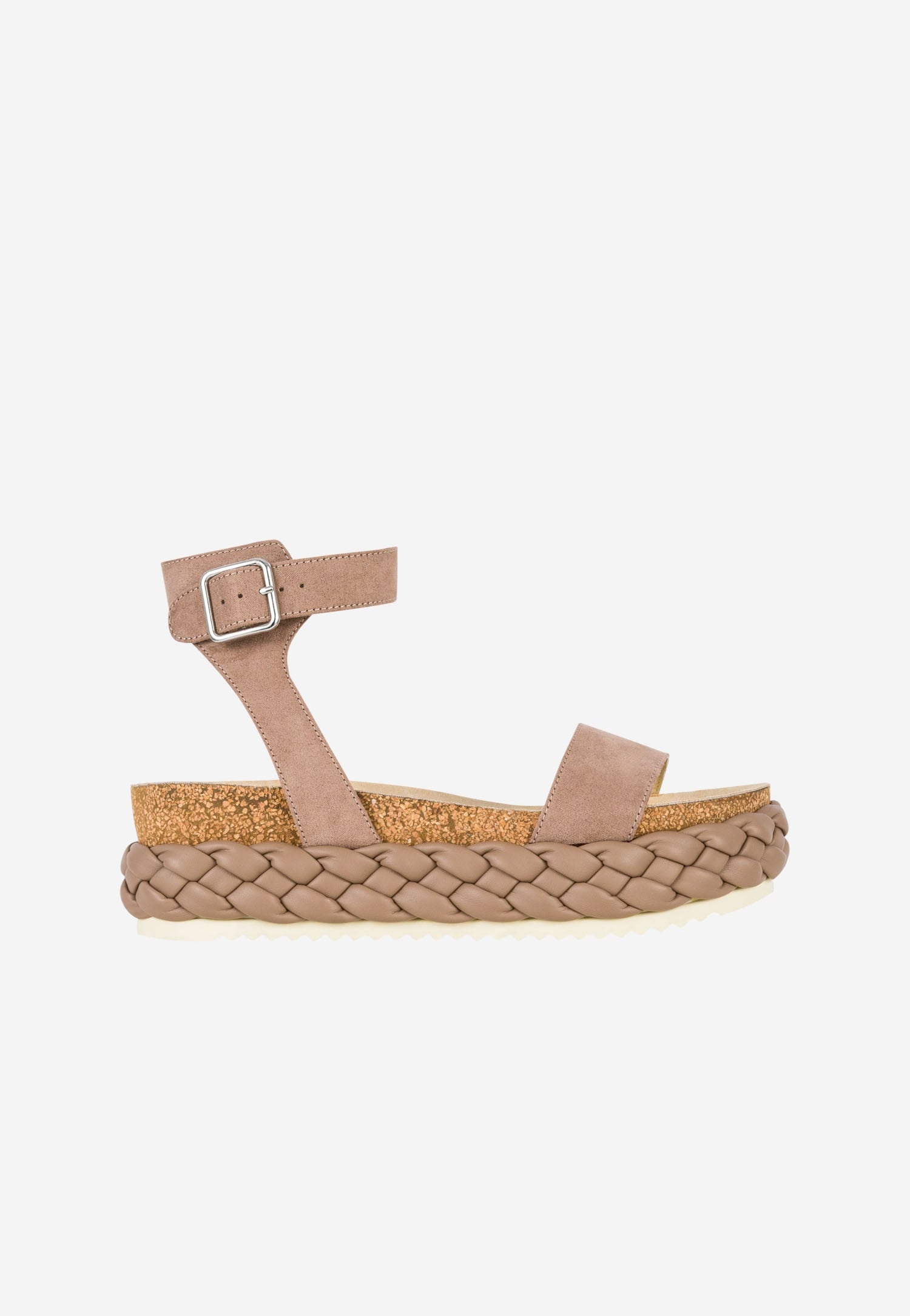 WJS płaskie beżowe sandały na podeszwie z warkoczem