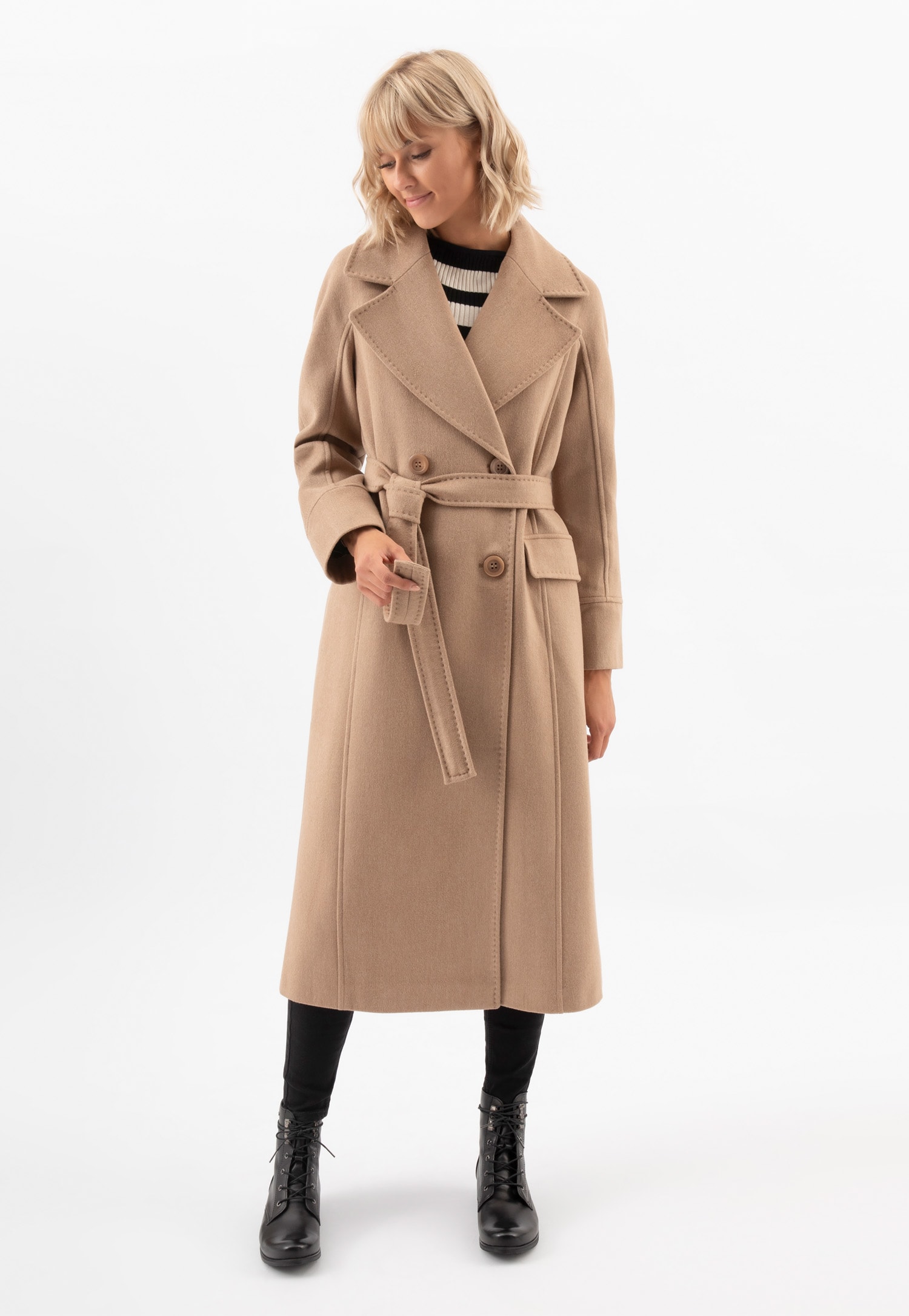 RELAKS ciepły beżowy płaszcz damski