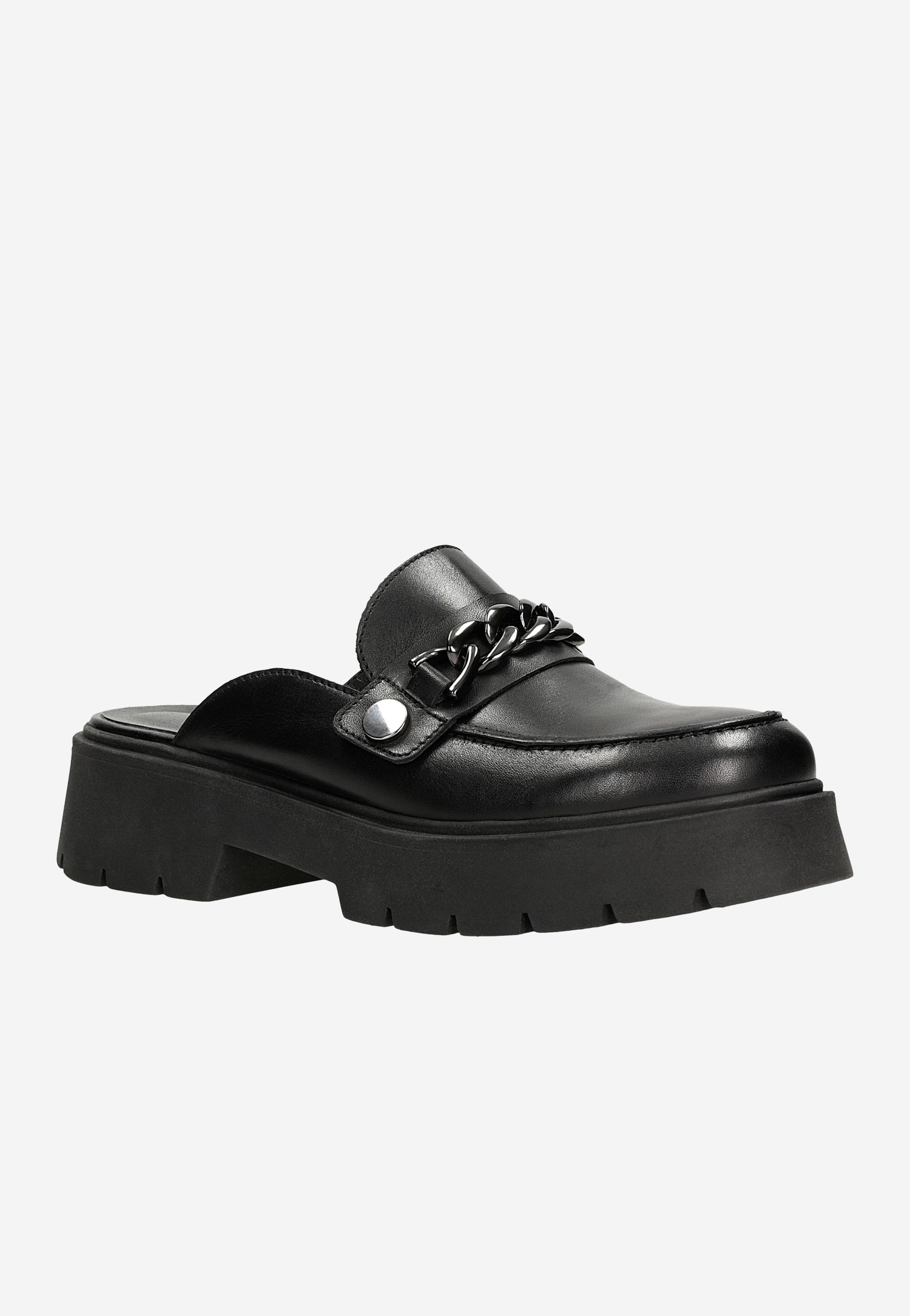 Czarne skórzane klapki damskie z wymienną ozdobą