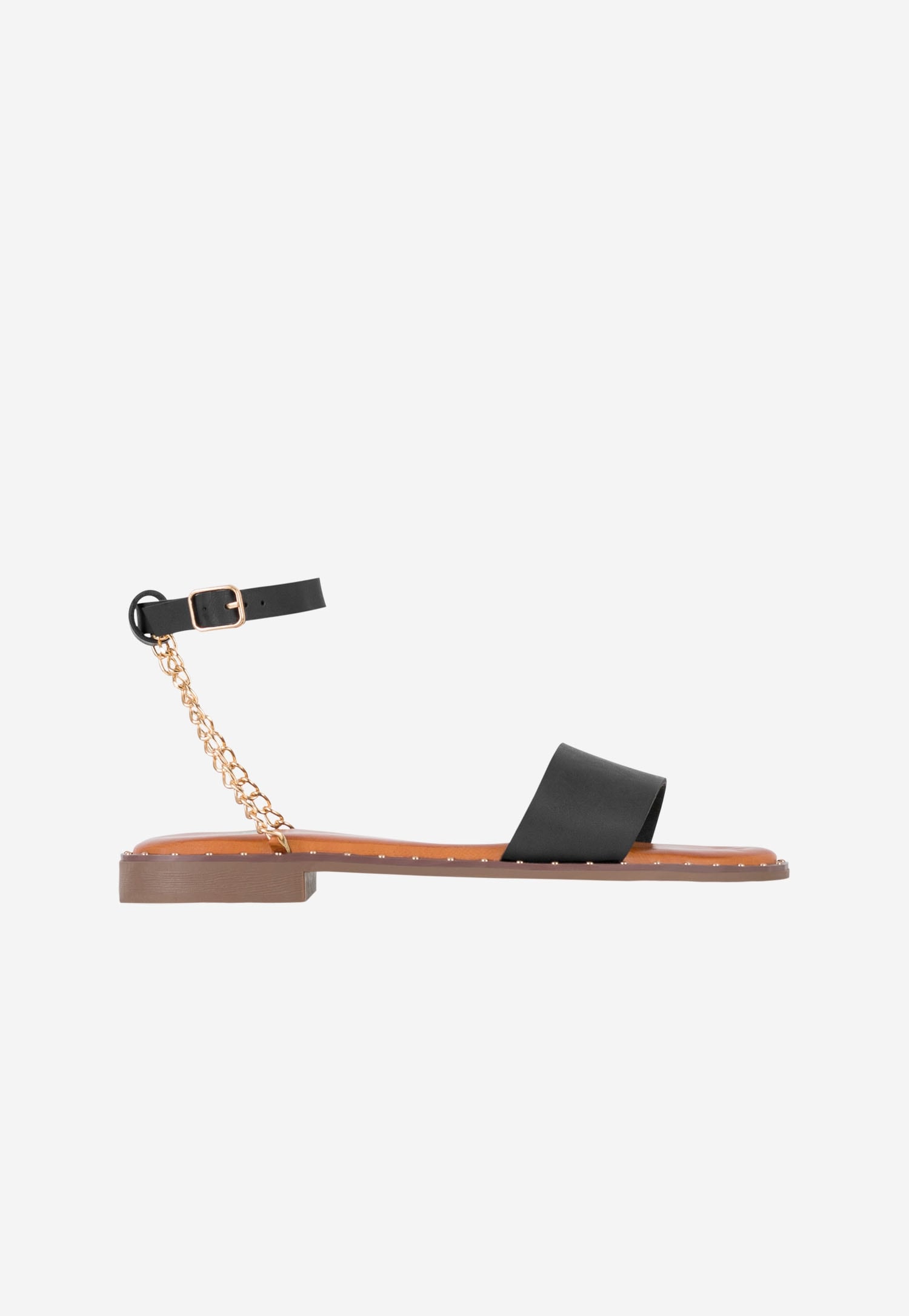 WJS czarne sandały damskie z łańcuszkiem